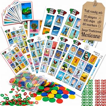 Cuitaxi Mexican Bingo Game with 100 Bingo Chips for 20 Players Made in Mexico - Mexican Gifts de lujo - Juegos de mesa - Spanish Board Games