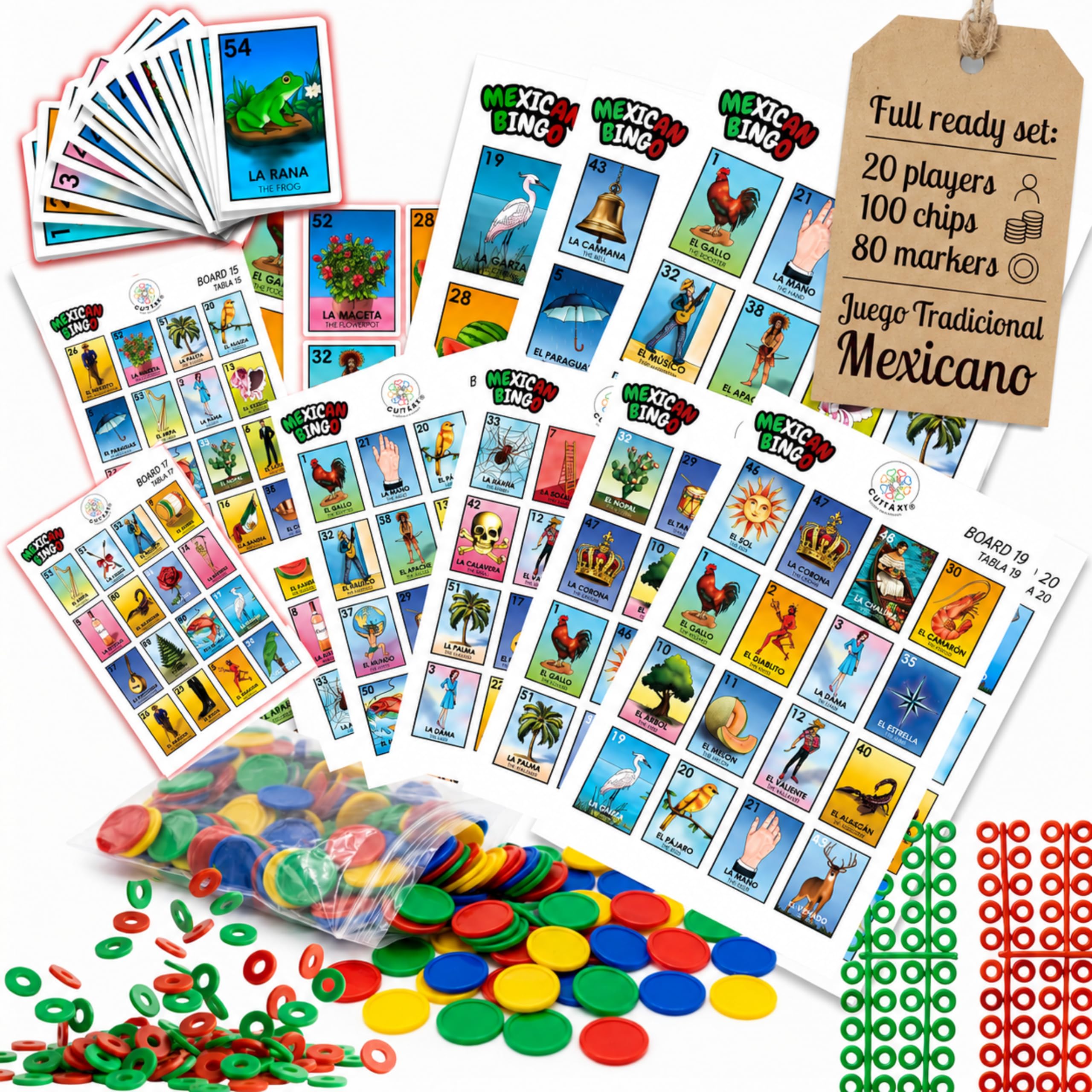 The Original Loteria Mexican Bingo Game with 100 bingo chips for 20 Players - loteria de lujo mexicana - loteria mexicana - Juegos de mesa - spanish games Mexican bingo loteria game - loteria cards F