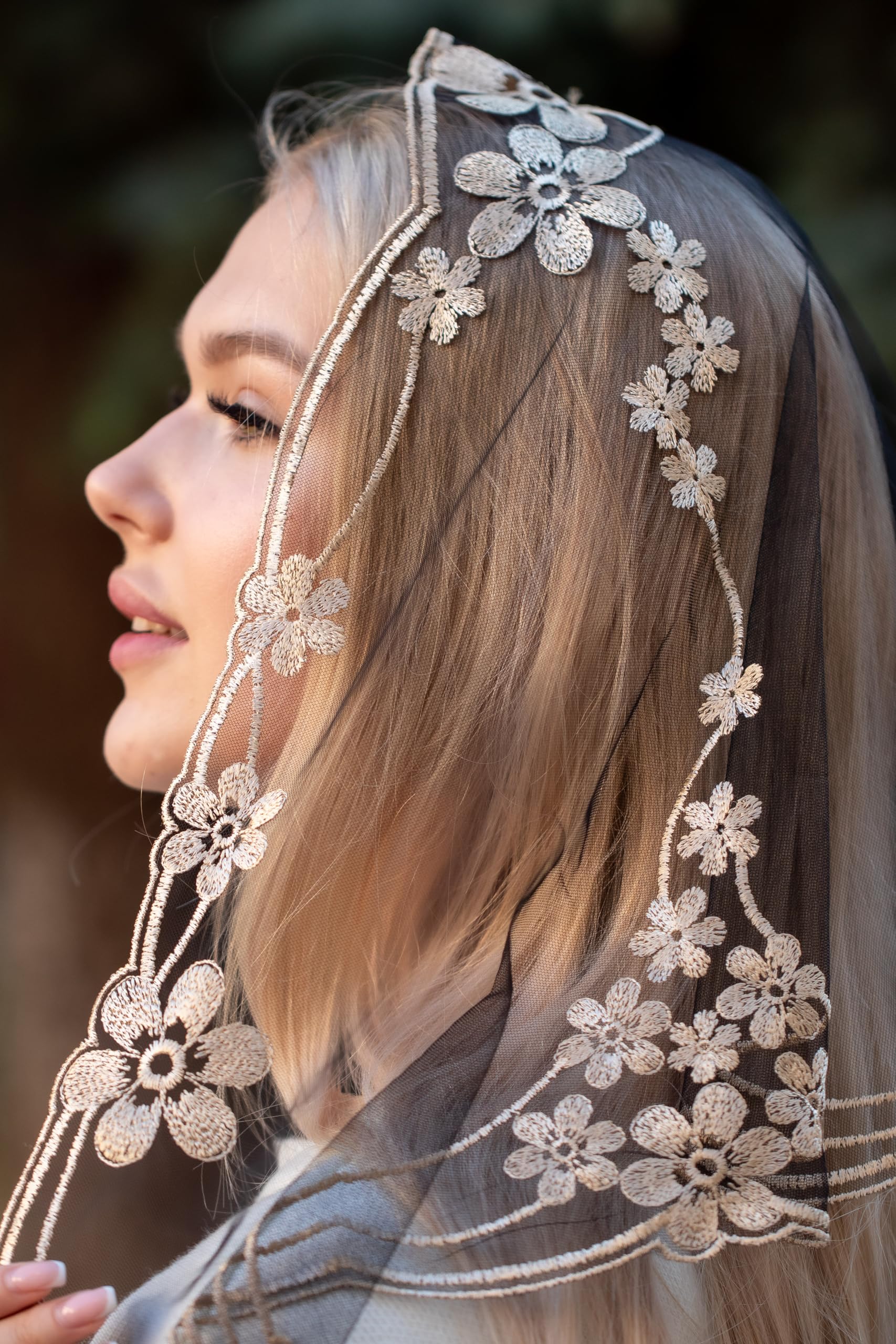 Mantilla católica misa infinita velo de encaje para iglesia capilla española misa cubierta de cabeza corta