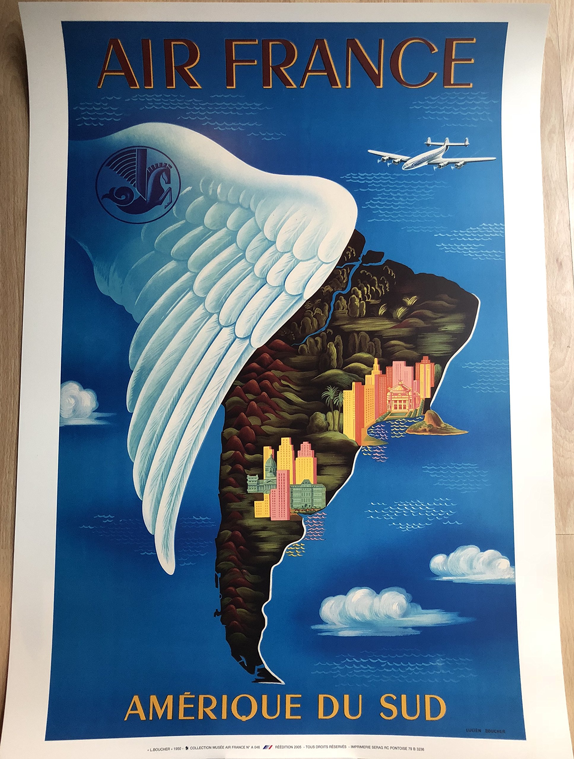 Affiche AIR France Amérique du Sud L. Boucher 1950 vntage 50x70cm