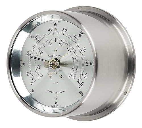 Maximum Maestro - Monitor meteorológico de velocidad y dirección del viento, carcasa de níquel, esfera plateada