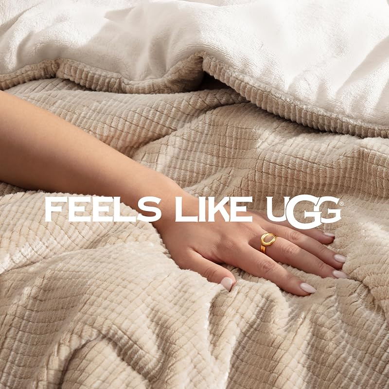 UGG Remina Queen Comforter Set with Throw Blanket & Pillow, 5-Piece, Beige image 5