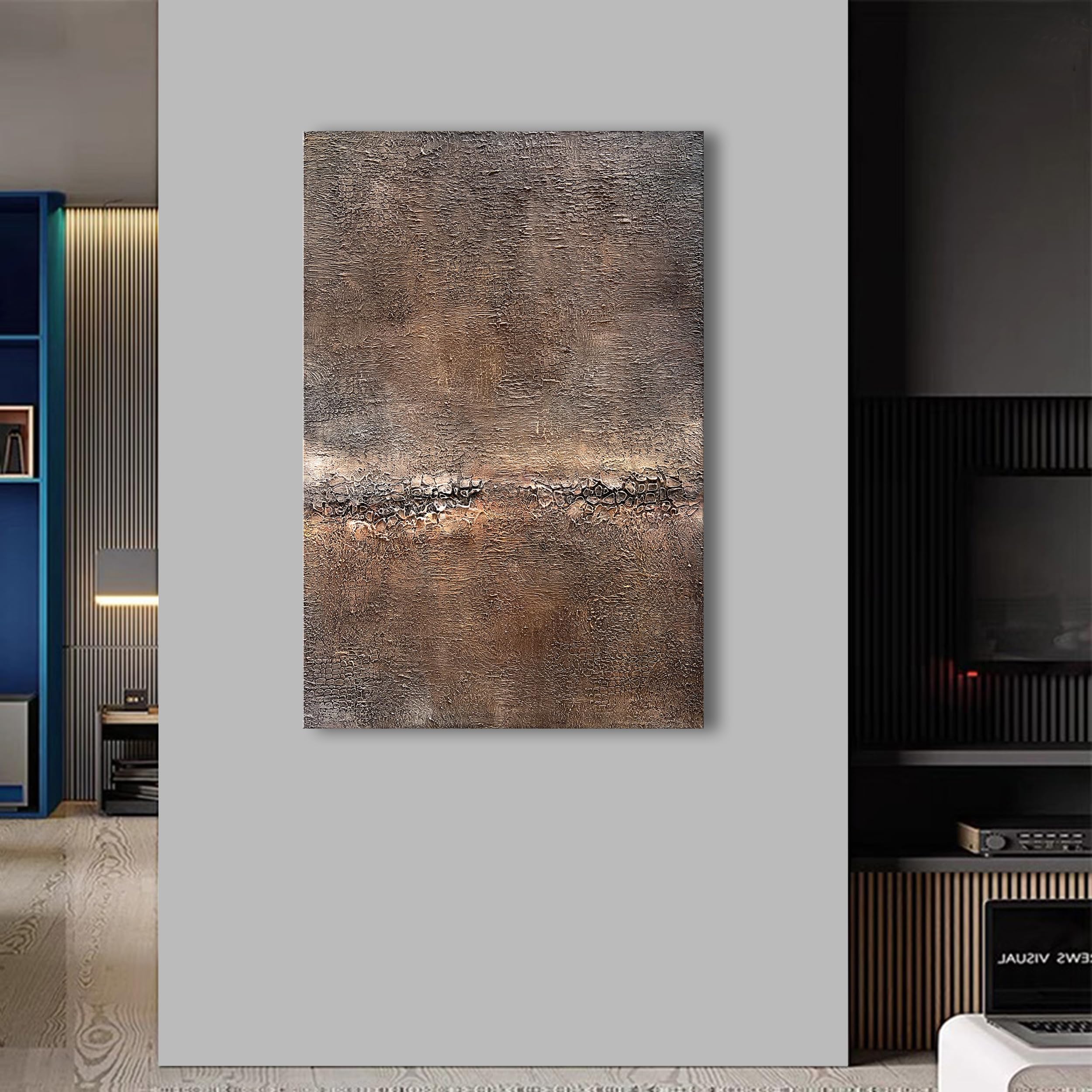 NANKAI Art Hand Painted Thick Texture Dark Brown Minimalist Oil Painting Modern Abstract Art 24x36 inch Wall Decor