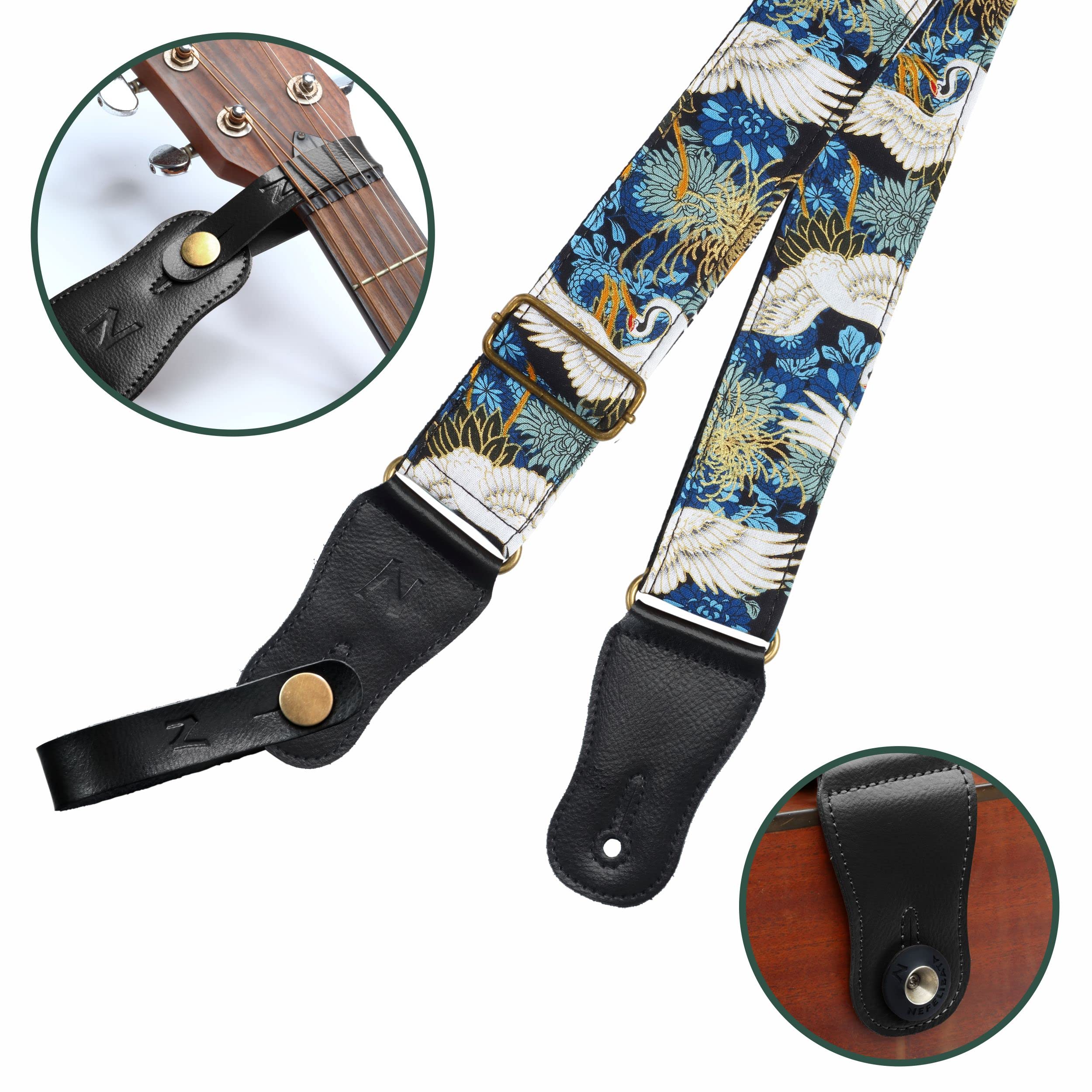 Sangle De Guitare Sangle Guitare Coton Tressé Cutiolly - Réglable Avec Médiators Sangle Guitare Coton Noir Réglable 84-140cm Médiators