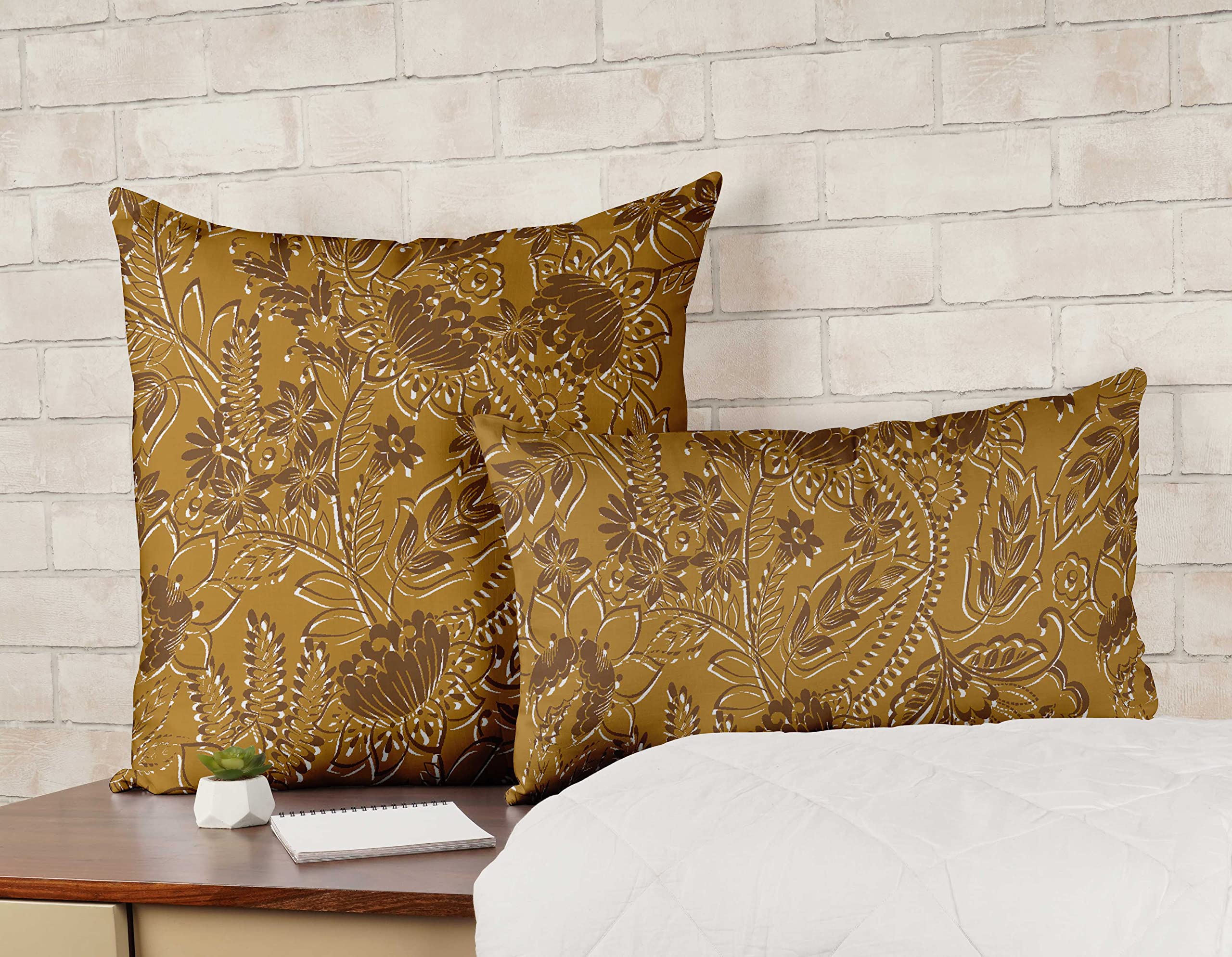Vargottam Mustard Yellow Printed Cushion Cover - 12x12 Inch Decorative Square Pillow Case - View #4