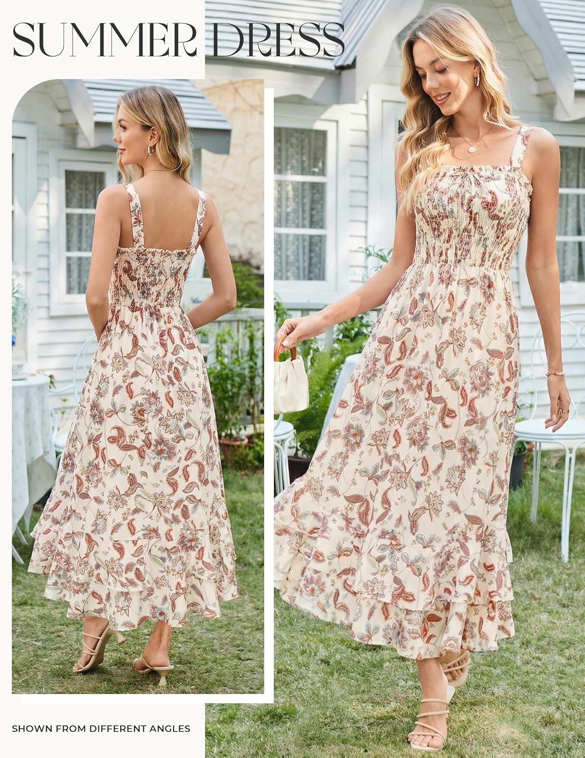 GRACE KARIN Women's 2025 Summer Floral Boho Dress Square Neck Strapped Swing A Line Sundress Beach Long Maxi Outfits - Image 2