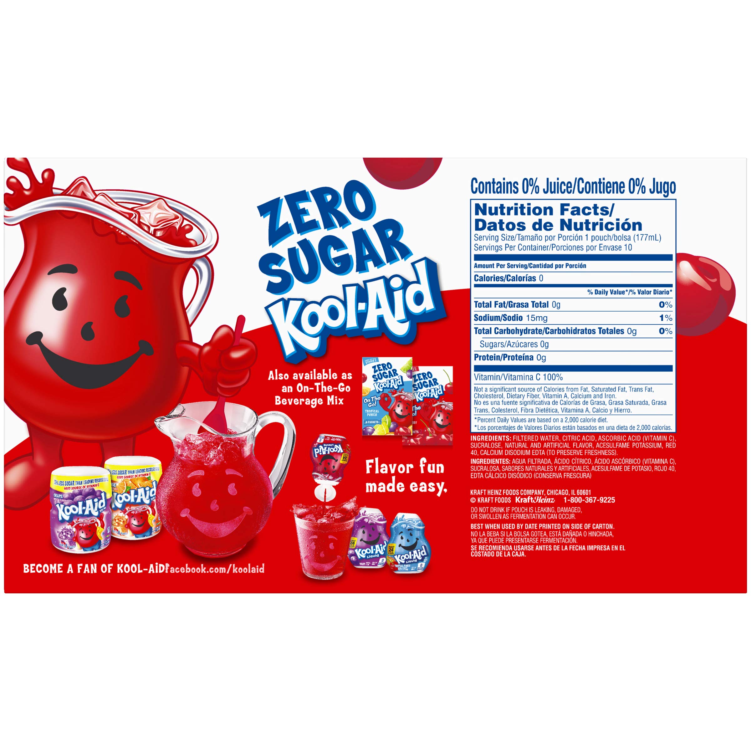 KoolAid Jammers Cherry Zero Sugar Artificially Flavored Soft Drink (10