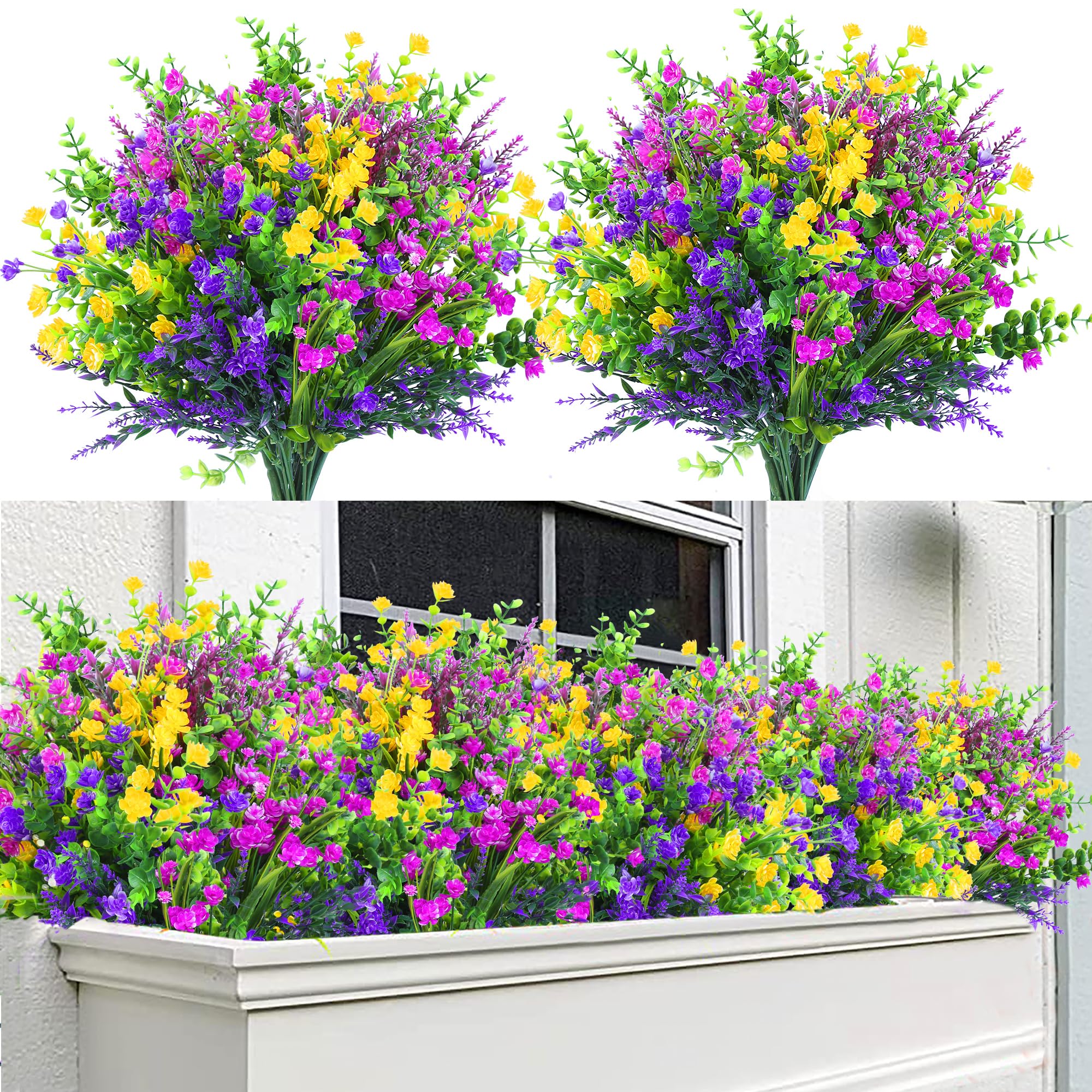 Sggvecsy Artificial Flowers for Outdoors 12 Bundles UV Resistant Boxwood Shrubs Artificial Eucalyptus Fake Plants Faux Pla...