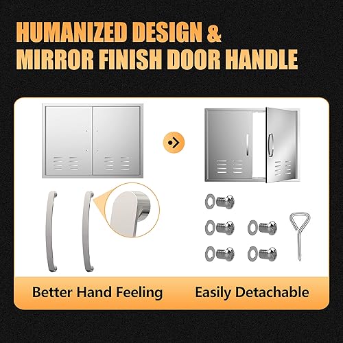 Miniatura 4 de Puertas de cocina al aire libre de 17 pulgadas de ancho x 23 pulgadas de alto, puertas de acceso para barbacoa de acero inoxidable con rejillas de