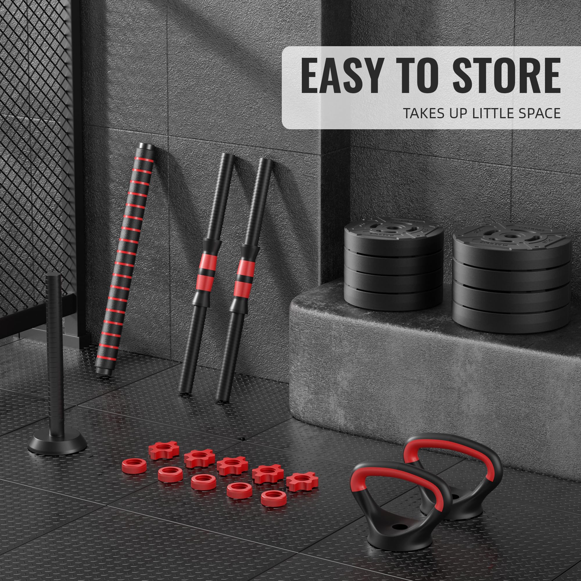 OLIXIS Adjustable Dumbbell Set, 4 IN 1 Changeable Dumbbells, Barbell, Kettlebells and Push Up Stand, Multi-Functional Exercise and Fitness for Home Gym