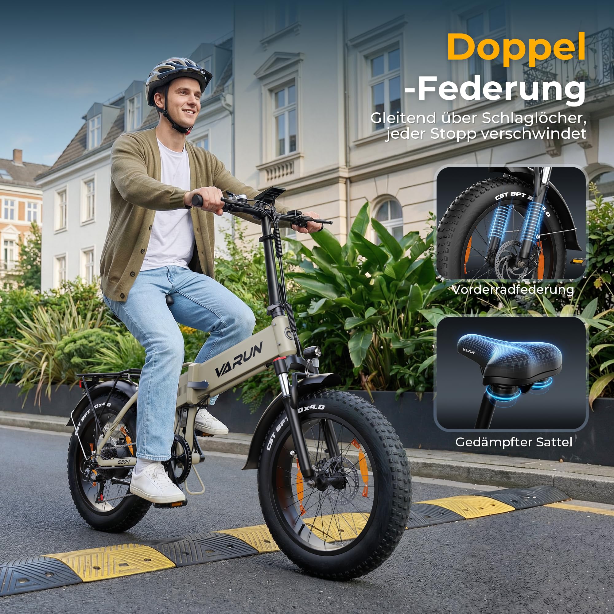 VARUN E Bike, 20 Zoll Elektrofahrräder mit 48V 13Ah (624Wh) Akku, bis 120KM Reichweite, 4.0 Fat tire Pedelec, StVZO, E-Bike Herren Damen mit 7-Gang für jedes Gelände, S20-1
