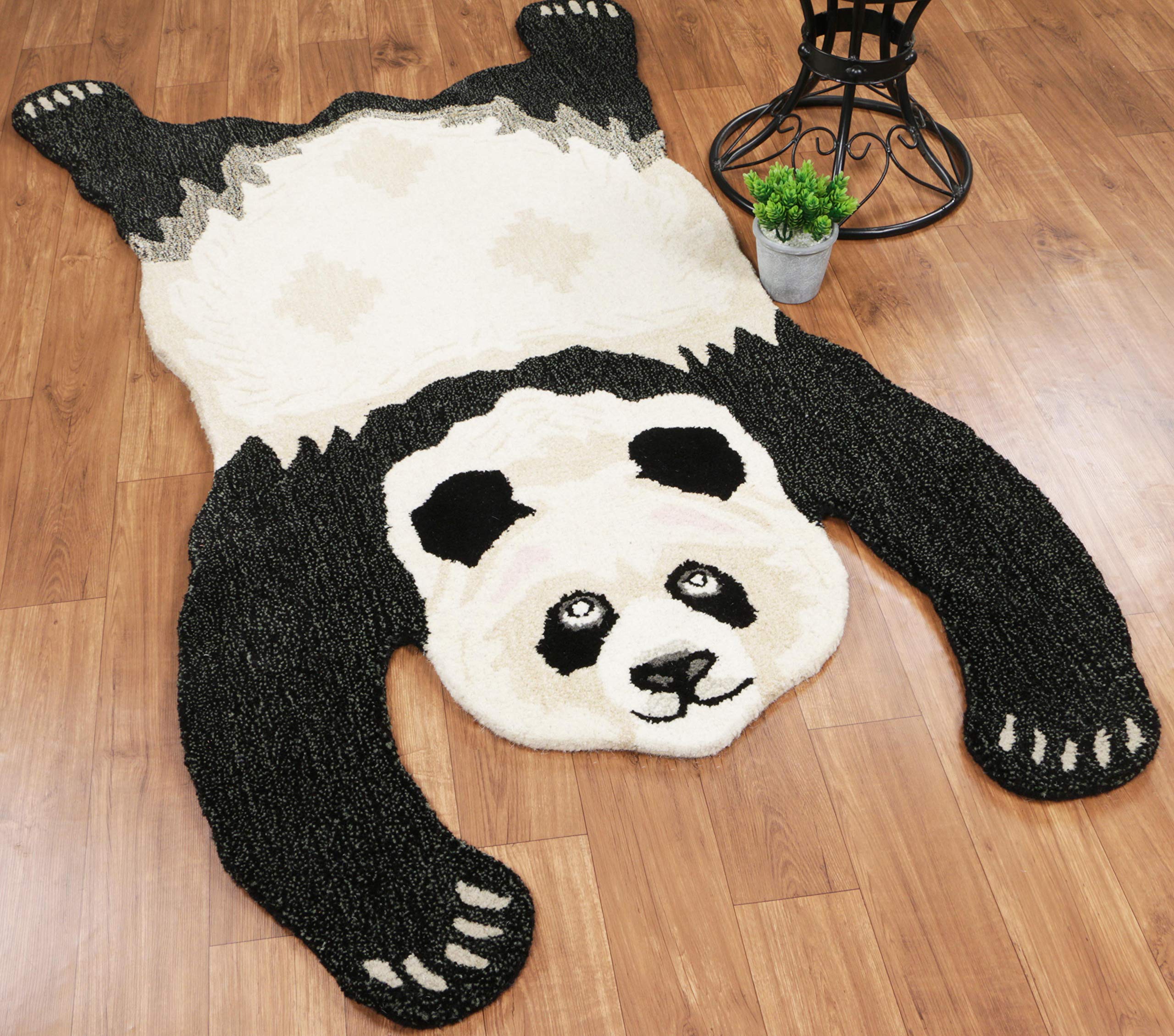 Blackamoor Rugs Panda Shape 3'0''x5'0'' ft - 90x150 cm Handmade Tufted Woollen Area Rugs & Carpet for Living Area