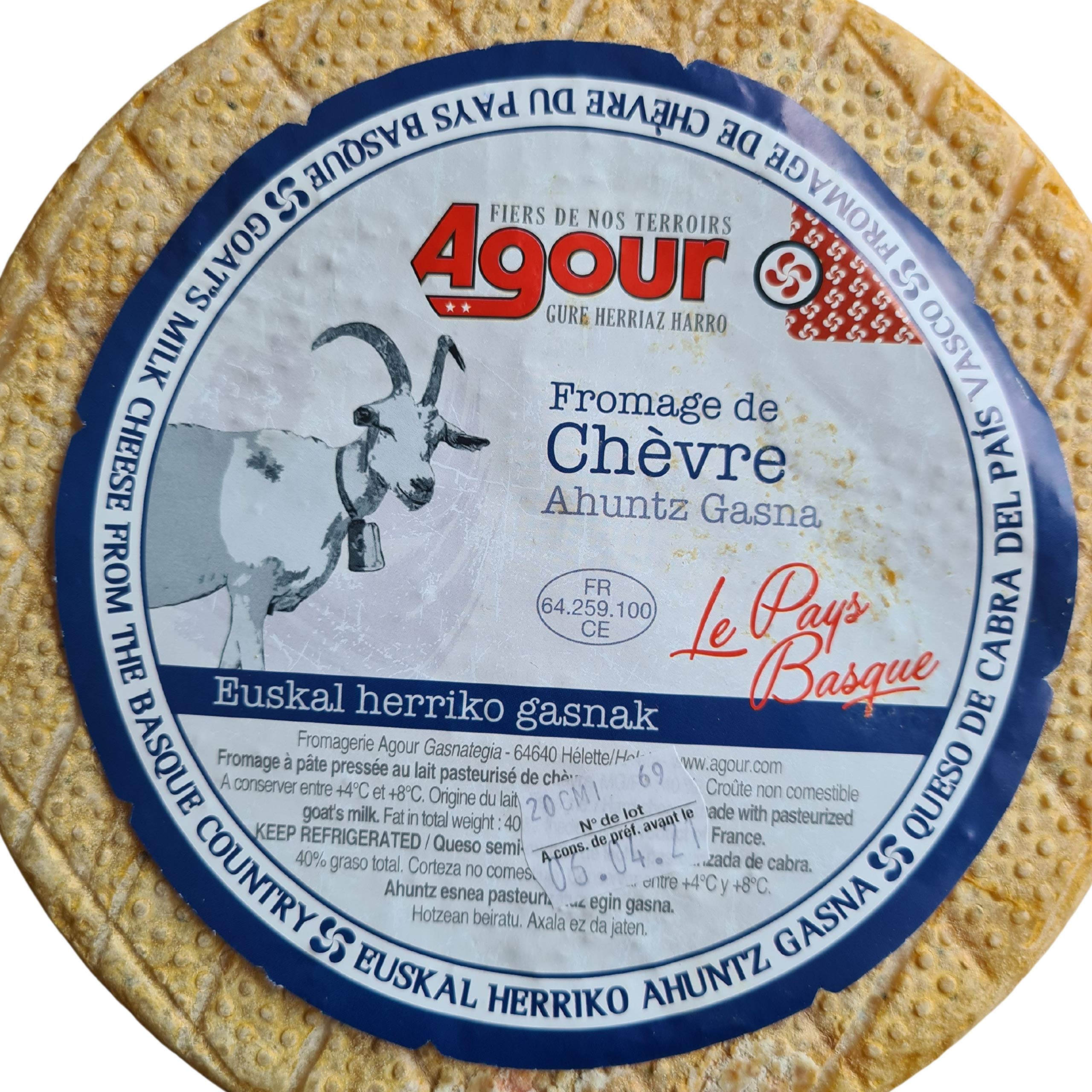 Queso de Cabra del País Vasco Frances - Peso Aproximado 3,1 Kilogramos - Elaborado por el respetado AGOUR, uno de los productores más laureados de todo el mundo en el World Cheese Awards