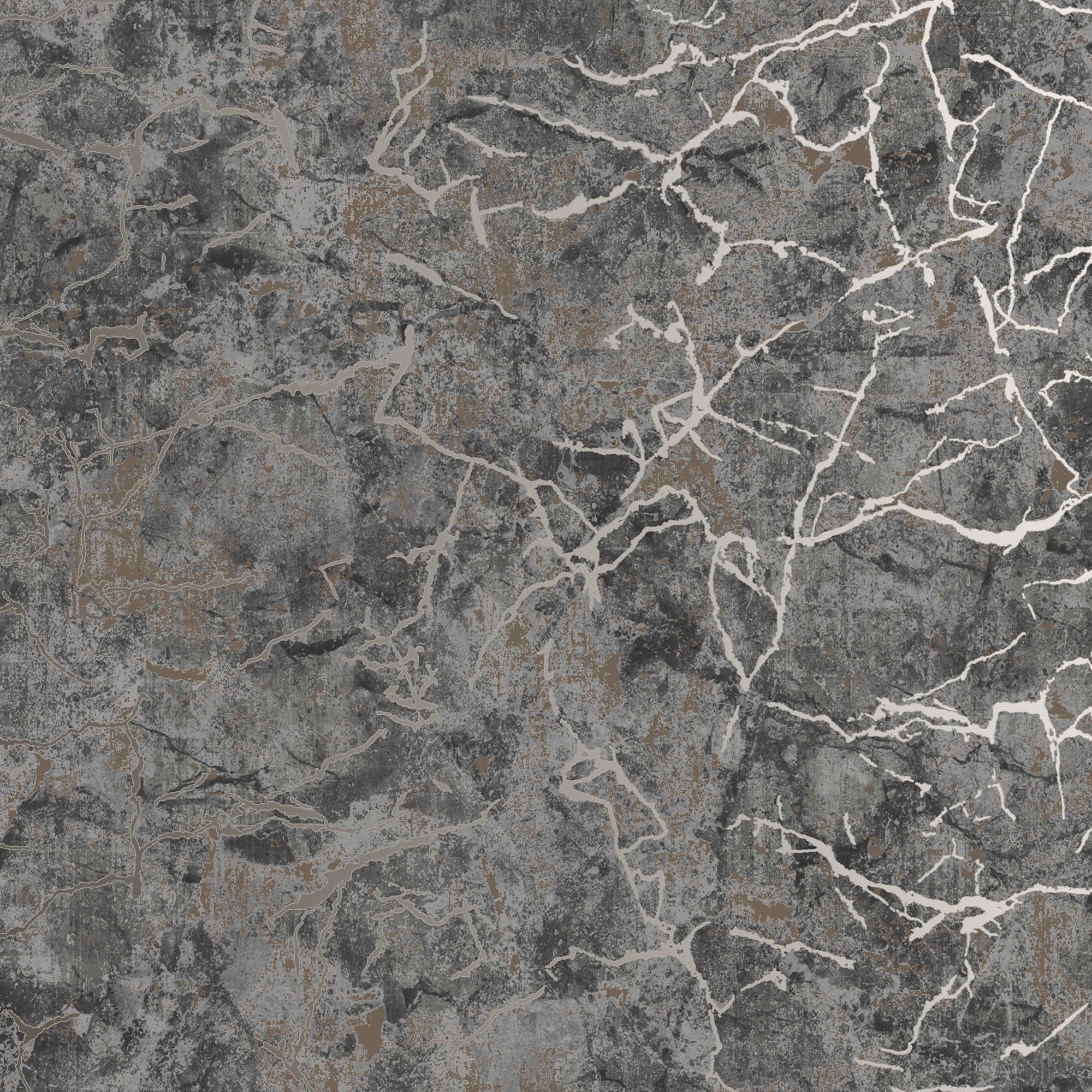 Boutique Wallpaper - Carrara Onyx Wallpaper - Cracked Concrete Effect - Metallic Design