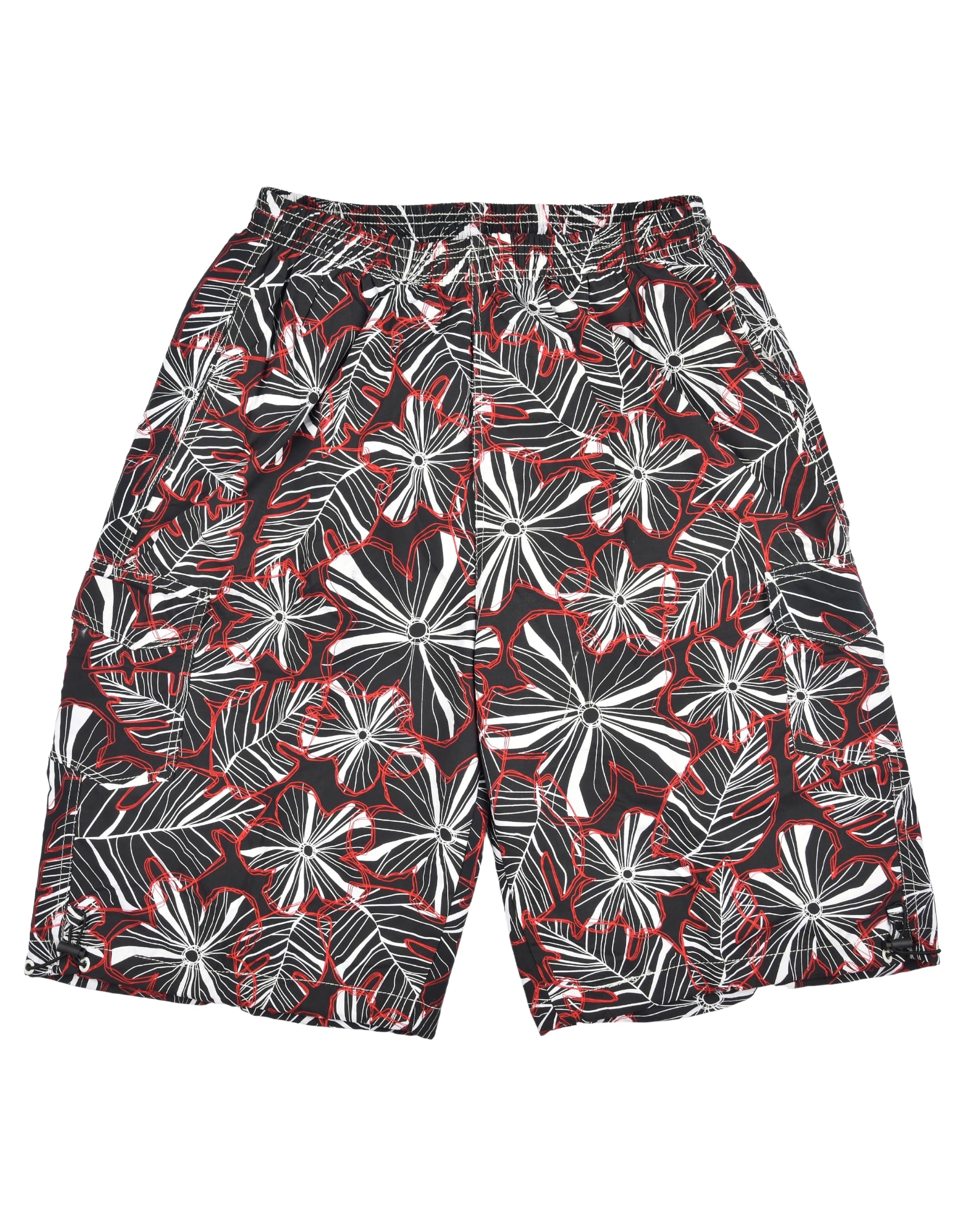Men's Striped Swim Shorts with Pockets, Adjustable Drawstring, Quick-Dry Fabric & Comfortable Fit – Beach & Pool Wear - Black - Free Size-image-1