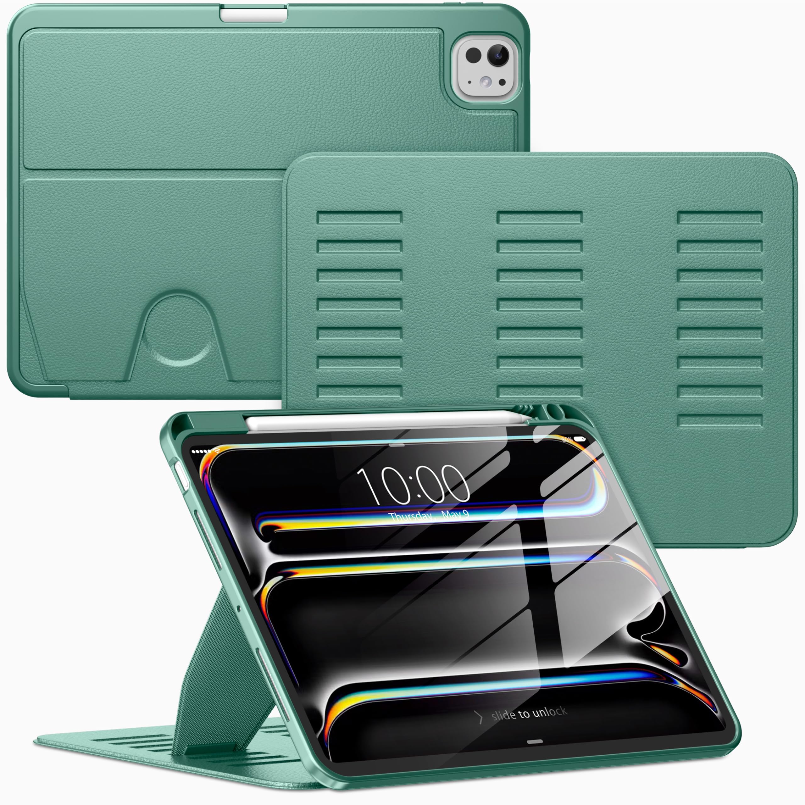 VIKESI Case for iPad Pro 11 inch (M5/M4) 2025/2024,Multiple Angles Magnetic Stand Cover,Shockproof Back,Pencil Holder,and Auto Sleep/Wake,Forest Green