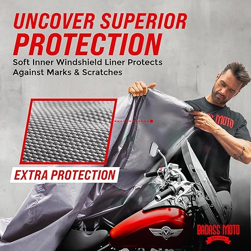 Vista 46 de Cubierta de protección para motocicleta de la marca Badass Motogear, con rayas reflectantes de seguridad nocturnas, escudos de calor, con badass