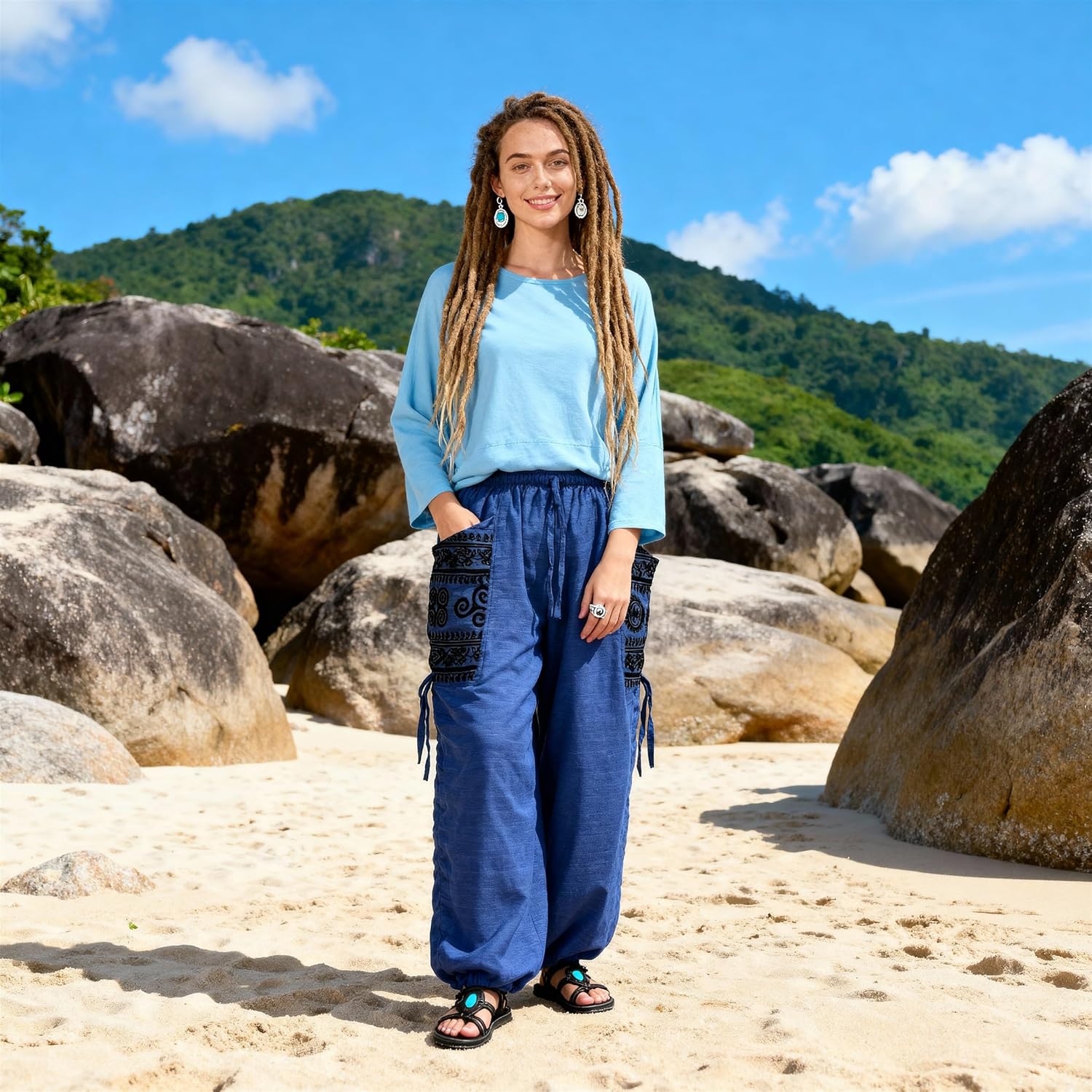 Siamrose Casual Baggy Yoga Lounge Harem Pants Women Men with Adjustable Length 2 Big Pockets - Image 2