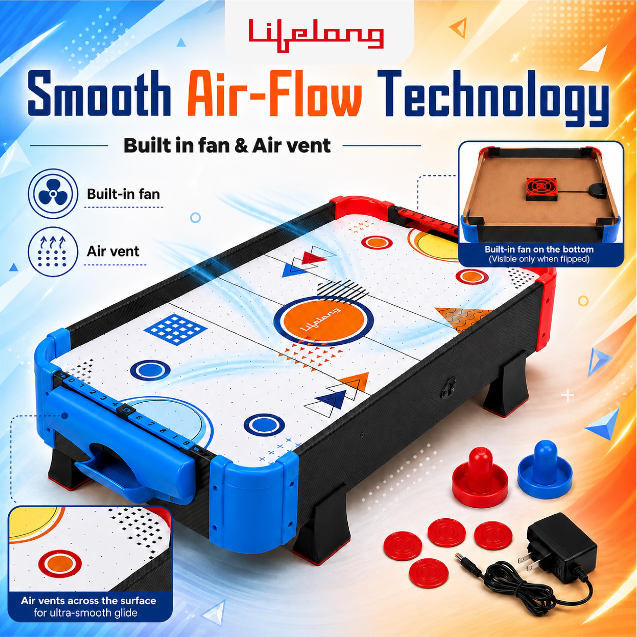Lifelong Cuppy Air Hockey Table for Kids | Electric Powered with 2 Strikers & 4 Pucks | Plug & Play Durable Board with Air Vents &12V Motor | BIS Certified Indoor & Outdoor Fun Game — Amazon image 8