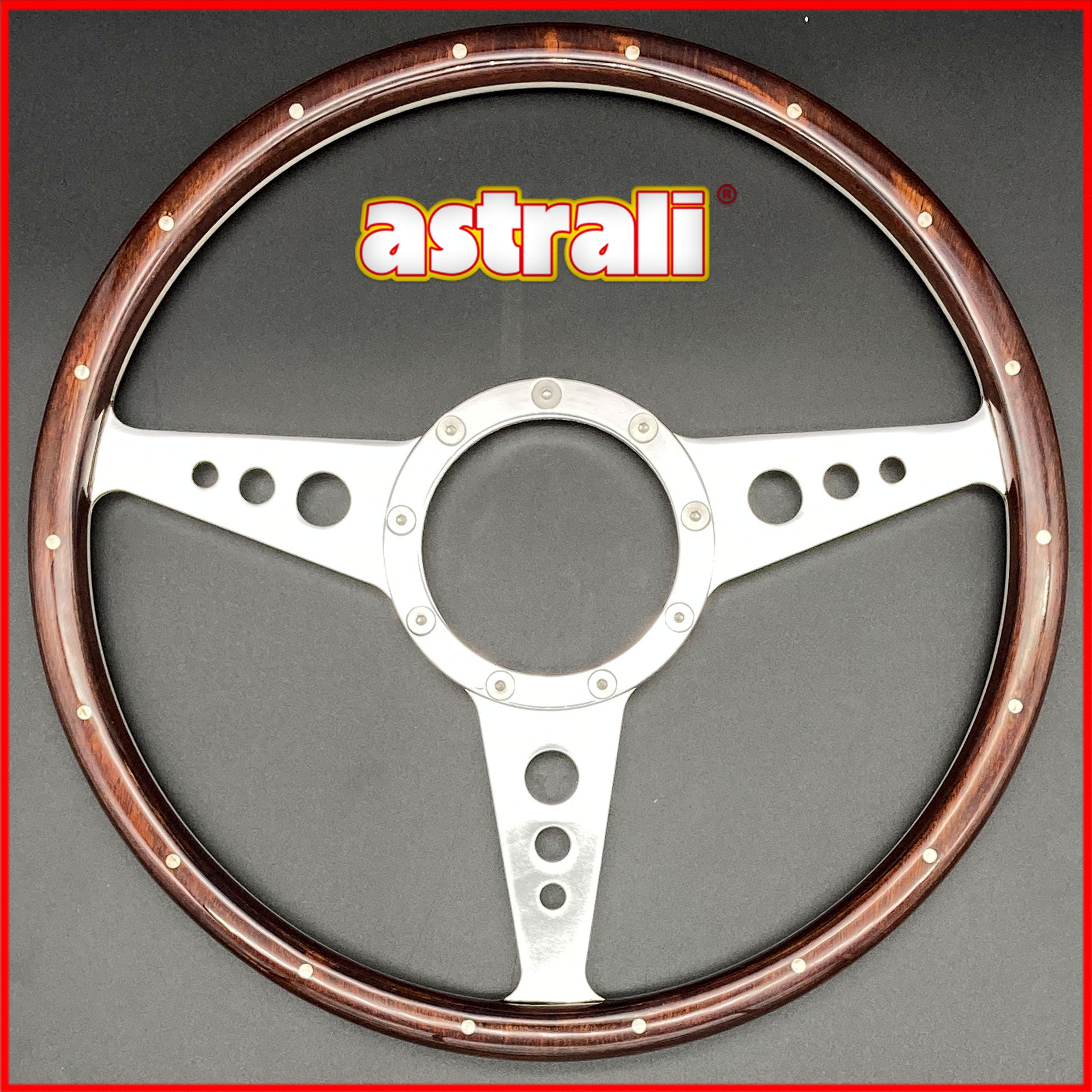 Astrali Volant en bois avec rayons en alliage brossé pour voitures classiques et en kit, compatible avec Moto Lita et Mountney Bosses (Monza 35,6 cm)