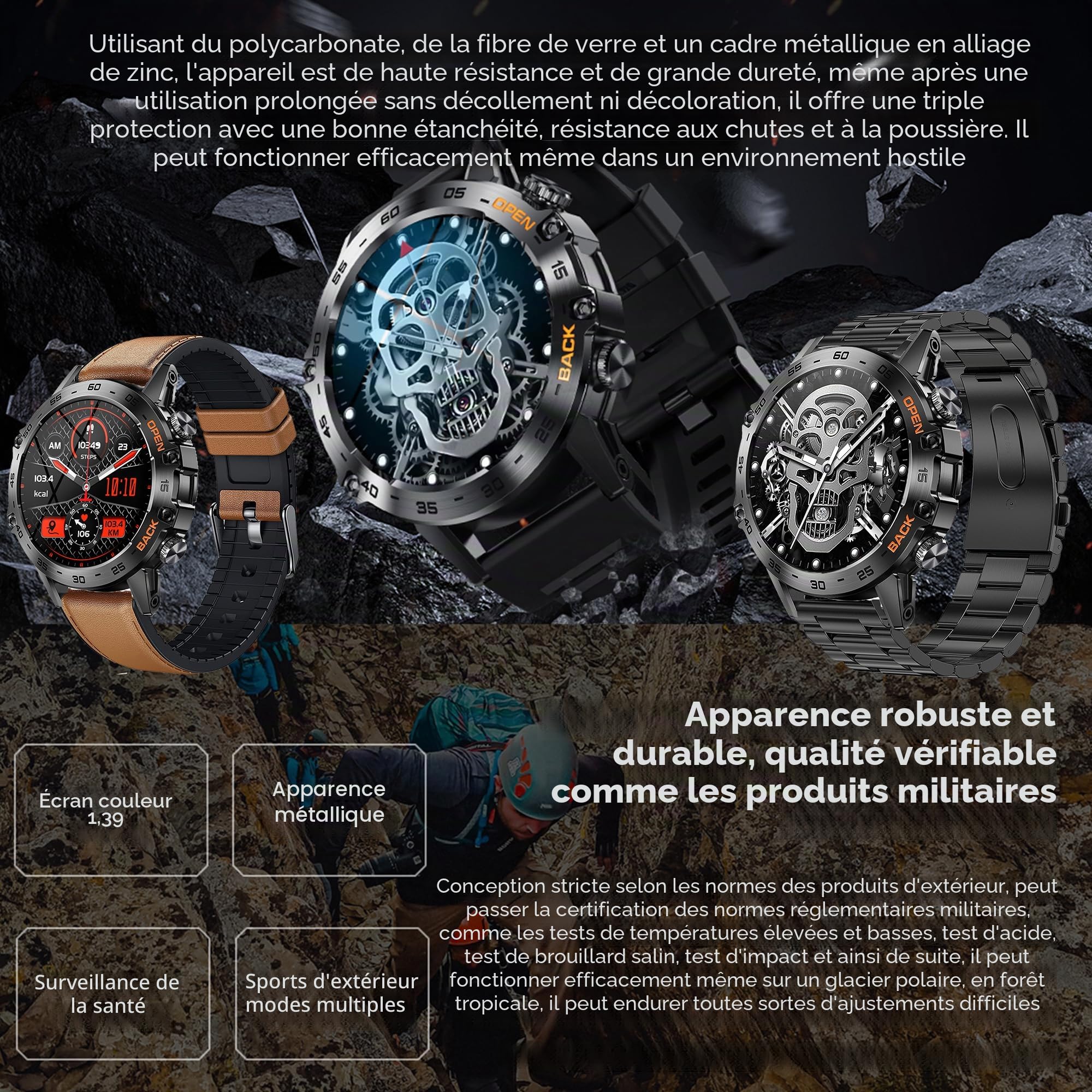 Montre Connectée Homme avec Appel Bluetooth 5.1/Numérotation, 3 Bracelets, 1.39" AMOLED Smartwatch avec 123 Sportifs Cardiofrequencemètre Moniteur de Sommeil, Fitness Tracker pour Android iOS (Noir)