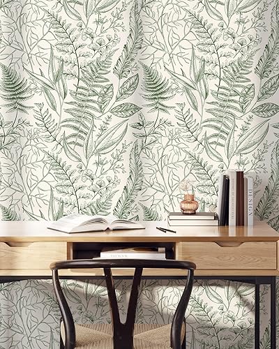 Miniatura 5 de Papel tapiz de hojas y hierbas, papel tapiz botánico autoadhesivo extraíble, papel tapiz floral para despegar y pegar (muestra de 12 pulgadas de