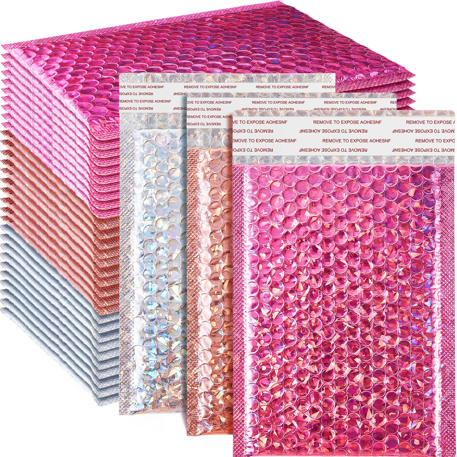 60 sobres holográficos de burbujas de 6 x 9.5 pulgadas, sobres metálicos de burbujas, impermeables, autosellantes, gruesos, acolchados para maquillaje, joyas, embalaje de pequeñas empresas, plata