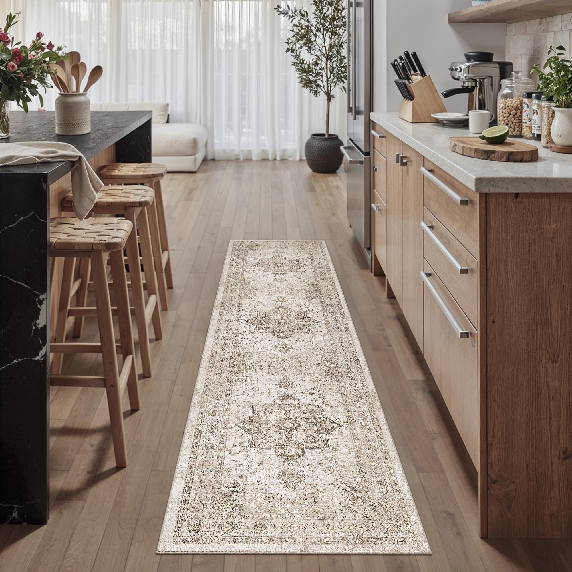 PureCozy Vintage Hallway Runner Rug 60x240cm Beige Runners — image 1