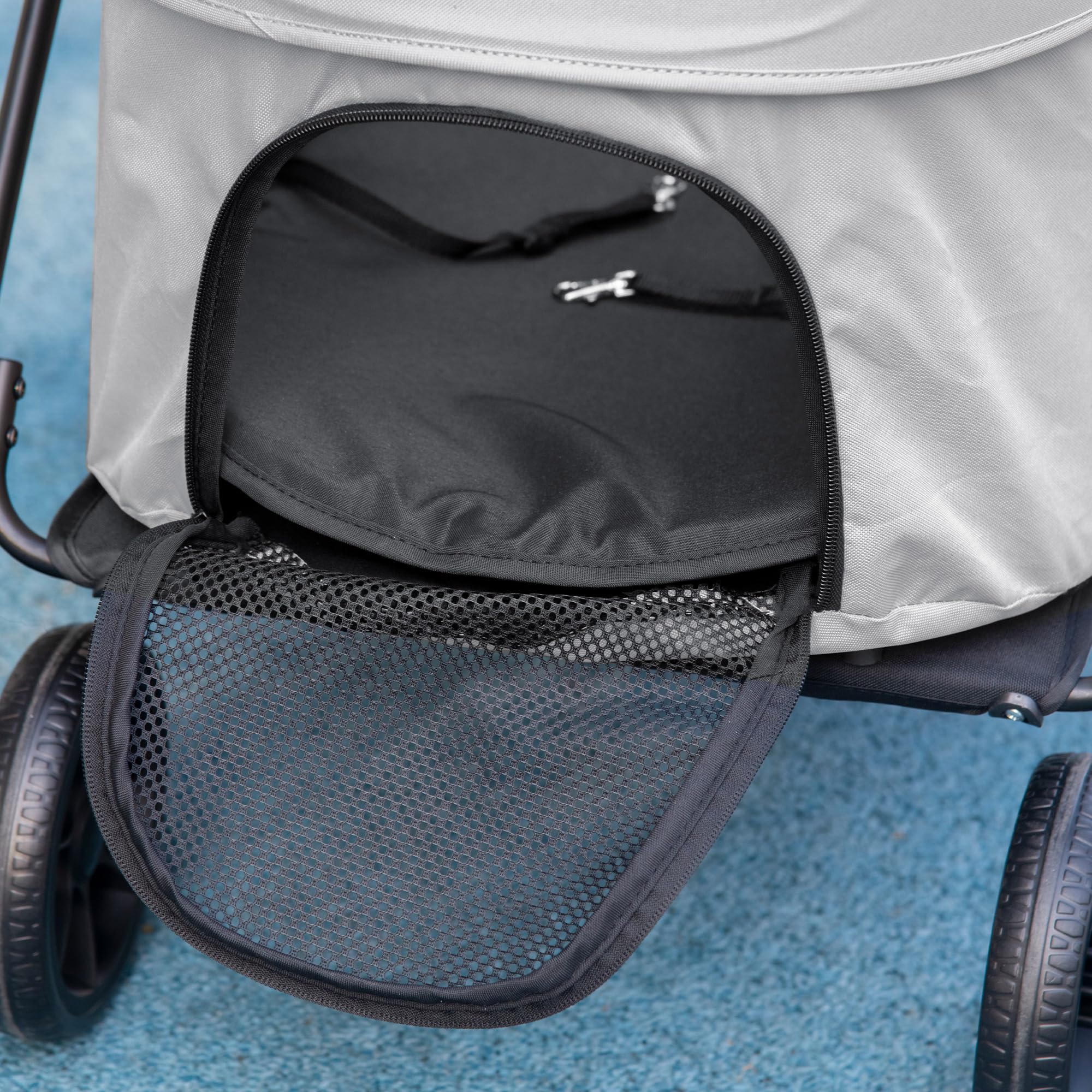 PawHut Poussette pour chien et chat 2 en 1 pliante chariot pour chat chiots avec nacelle amovible, coussin, laisse de sécurité, jusqu'à 10 kg, acier 81 x 68 x 98,5 cm, gris