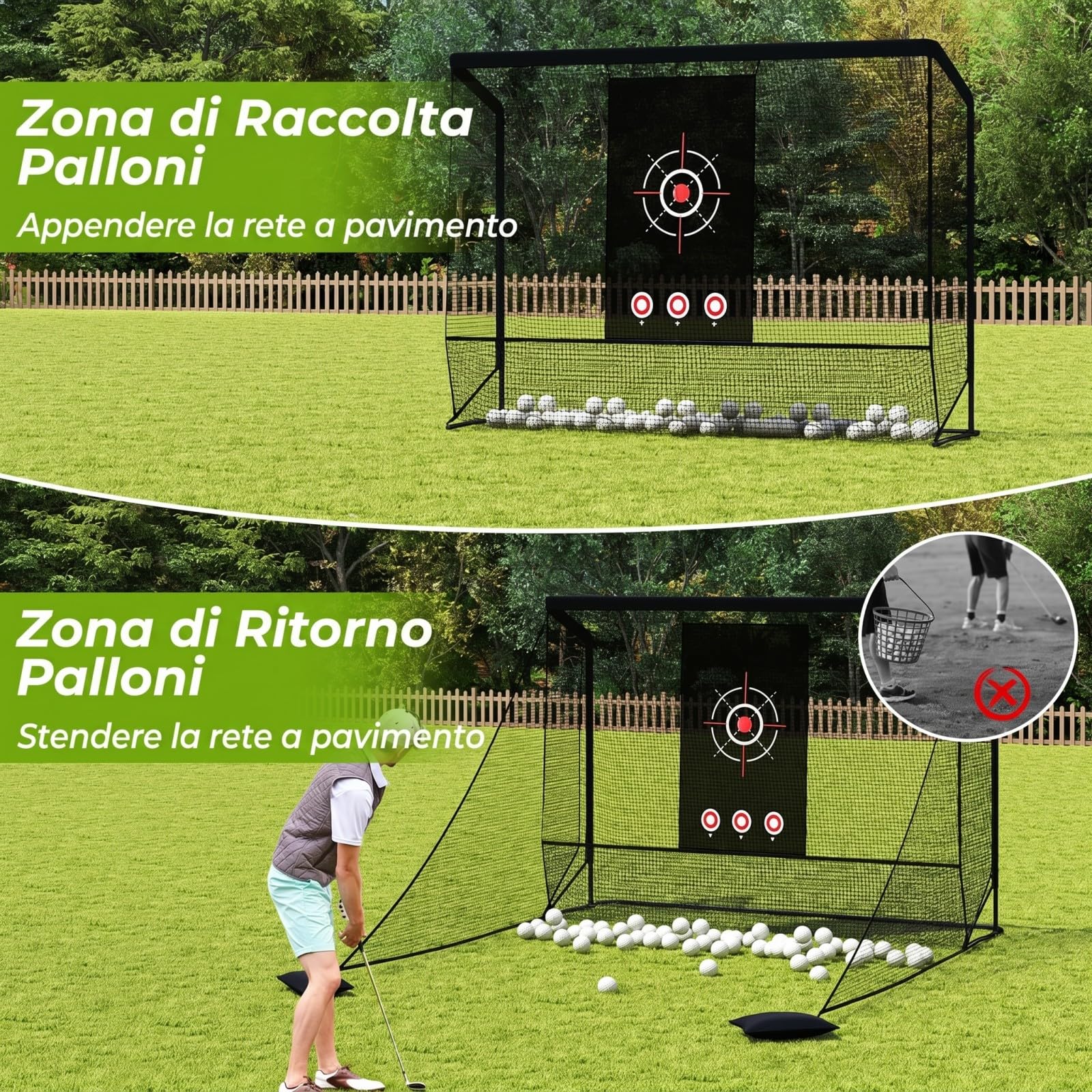 COSTWAY Rete da Golf per Allenamento, Rete Pratica da Golf con Bersaglio, 2 Barriere Laterali, Sacchi di Sabbia e Borsa, da Esterno e Interno, per Driving e Chipping