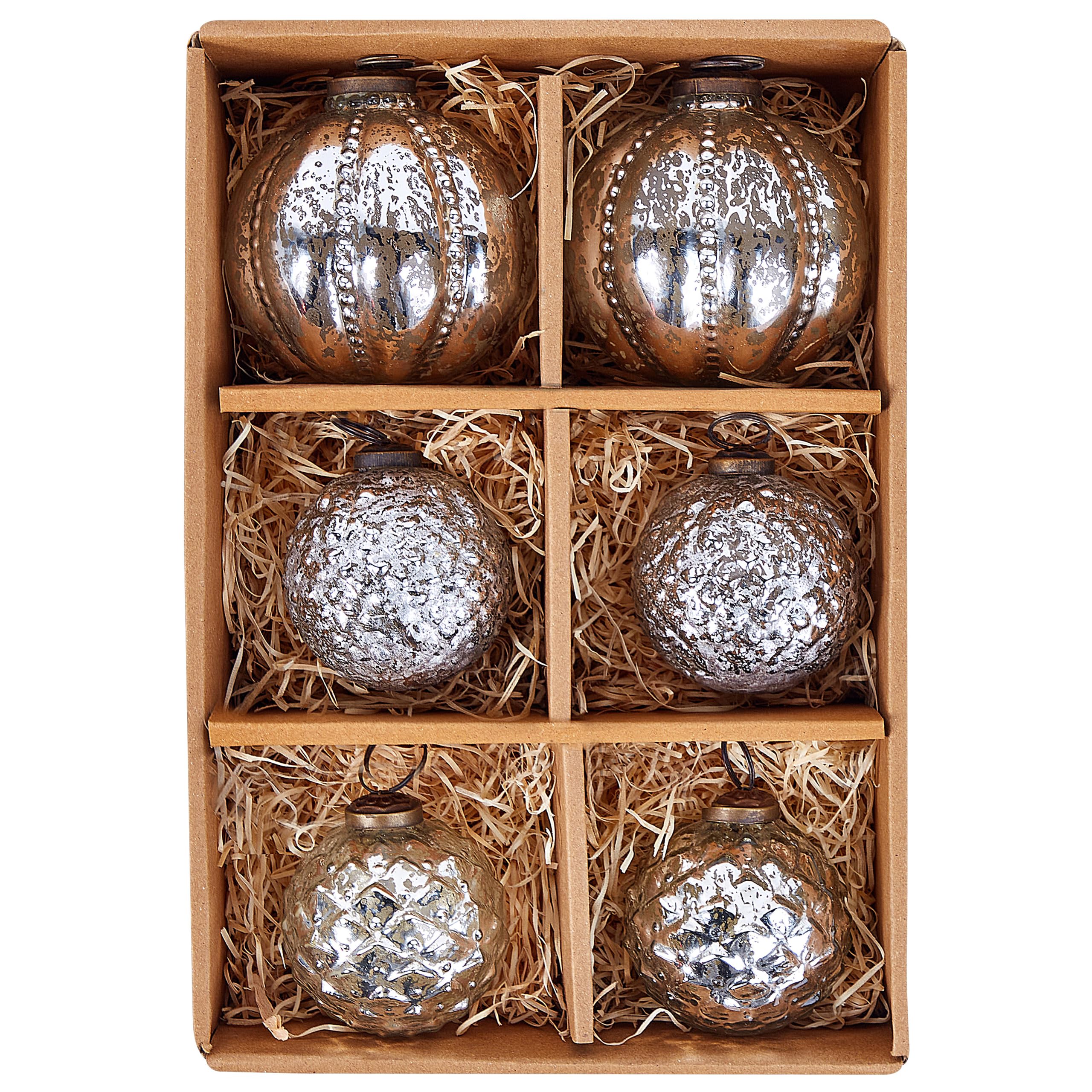 Christbaumschmuck 6er Set Glas Silber Weihnachtskugeln handgemacht Argentin