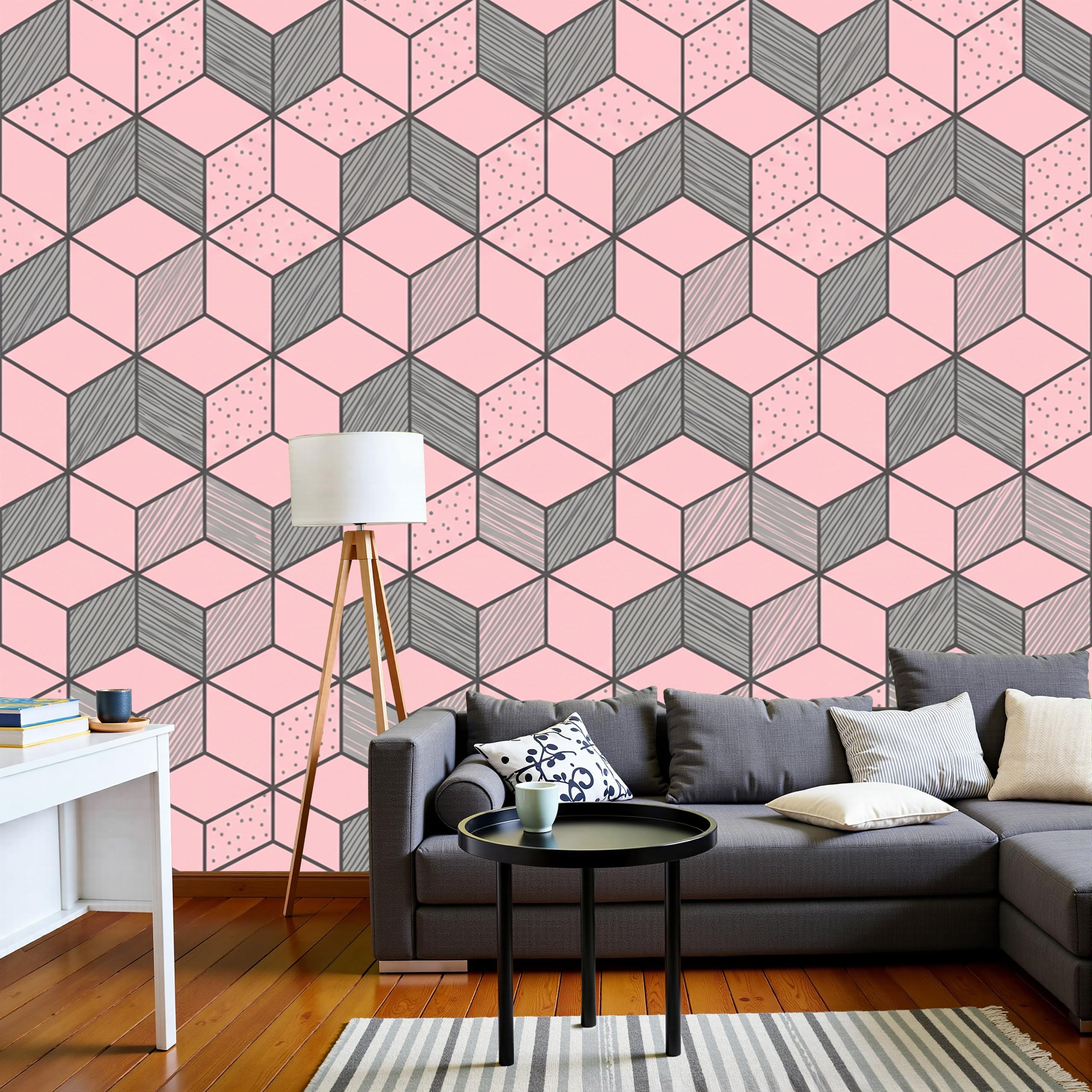 Papier peint panoramique soie rose gris carbone grand poster mural salon