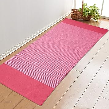 Saral Home Cotton Handloom Made Yoga/Exercise Rugs - (Red 70x170 cm)