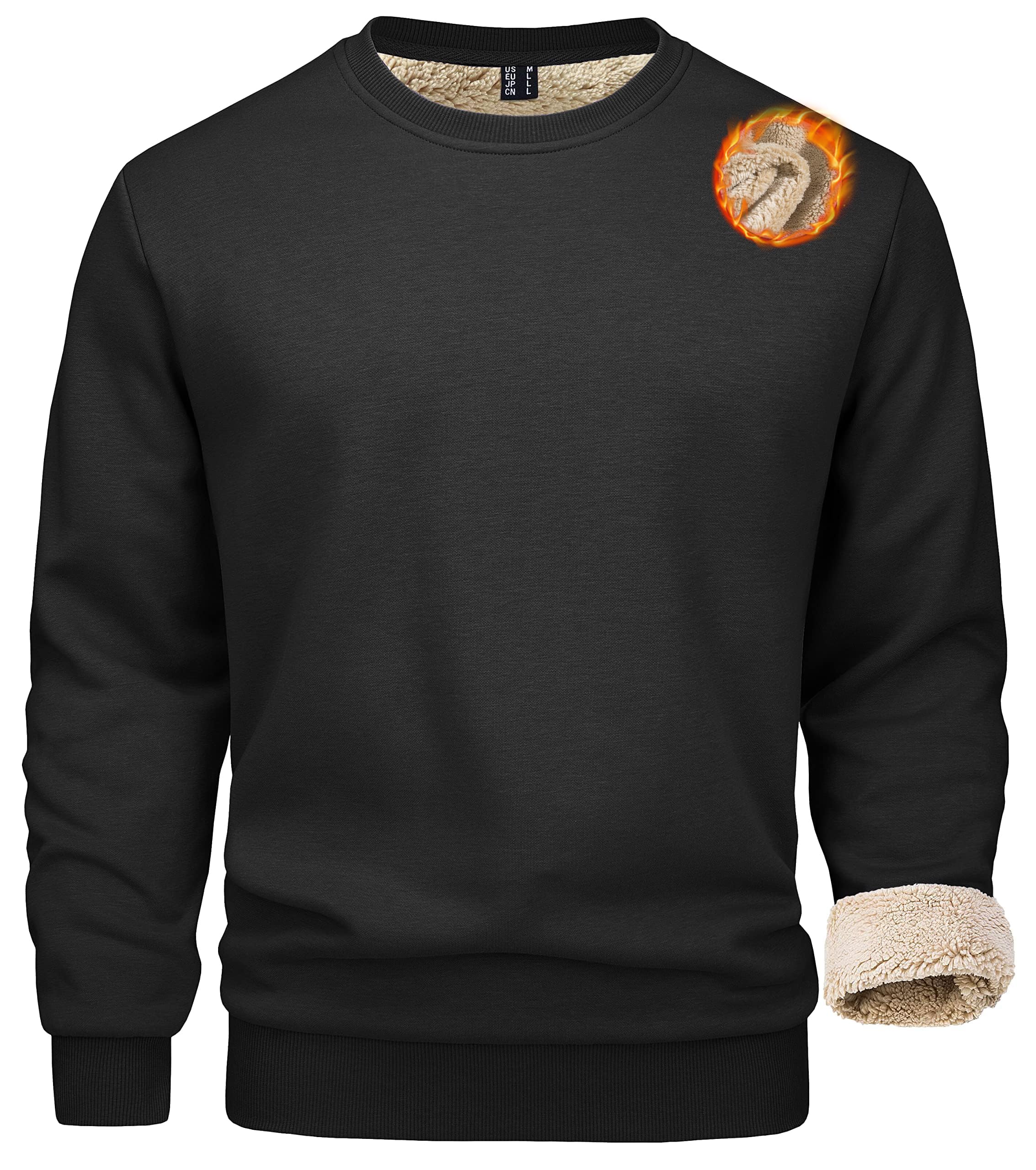 MAGCOMSEN Herren Winter Sweatshirt Fleece Pullover Gefüttert Sport Pulli Warm Langarm Shirt mit Rundhalsausschnitt