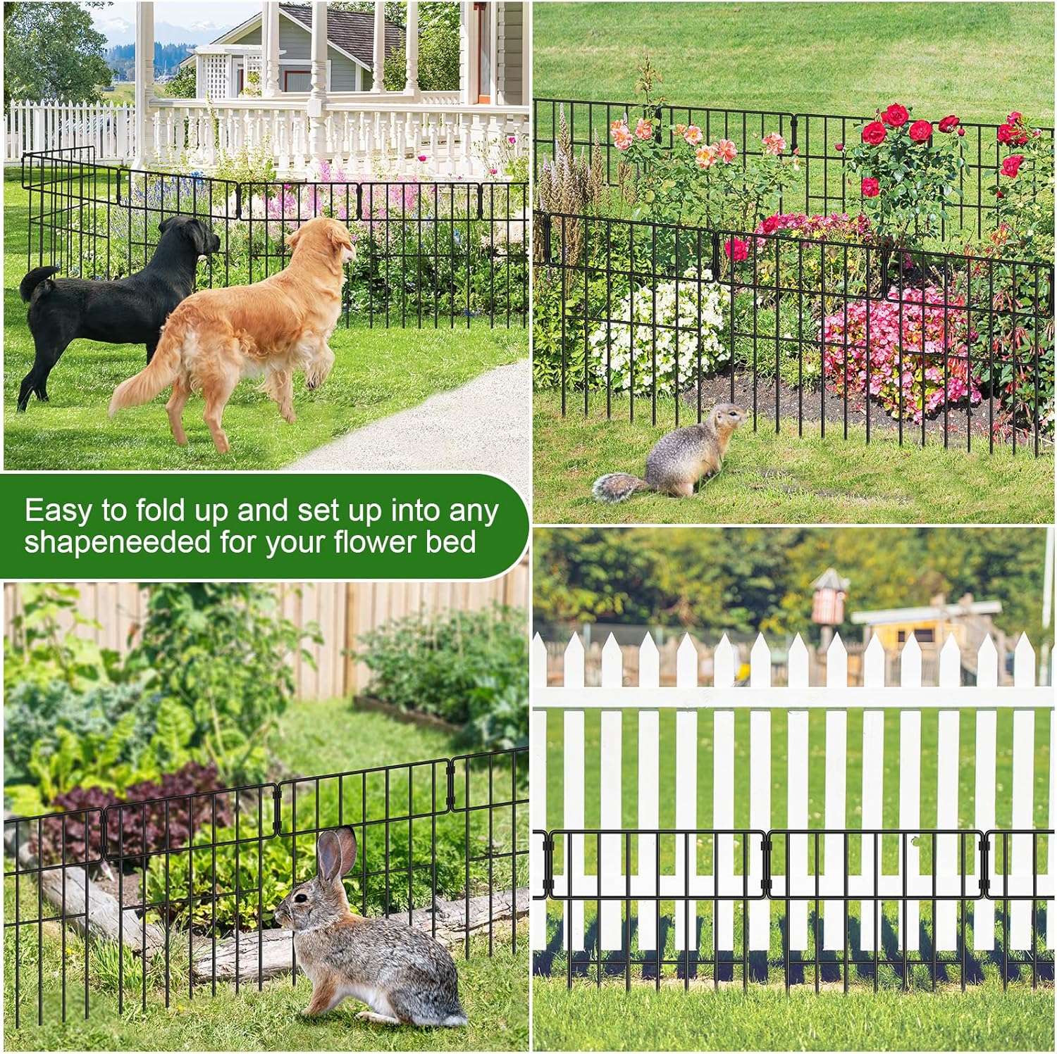 Decorative Garden Fence, 17in x 27ft, Metal Animal Barrier, 10 Pack, Metal Garden Fence Edging, Rabbit and Dog Ground Defense No-Dig Fence for Patio Patio Outdoor Flower Bed Edge Decoration