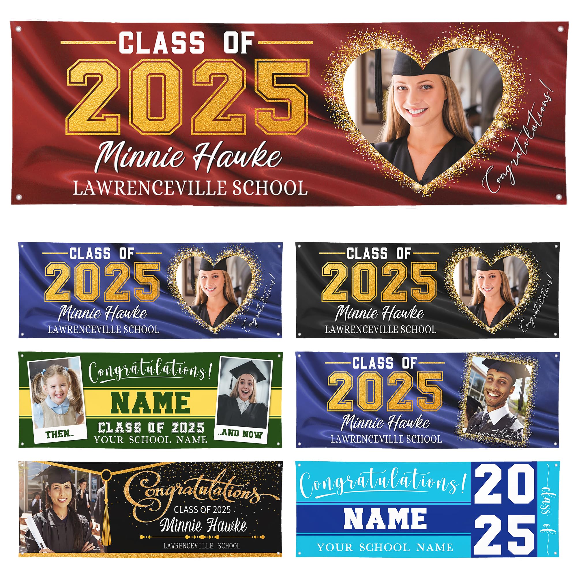 Personalized Graduation Banner Class of 2025-Graduation Party Decorations-custom congrats grad banner with photo text-for yard indoor/outdoor-6ft (