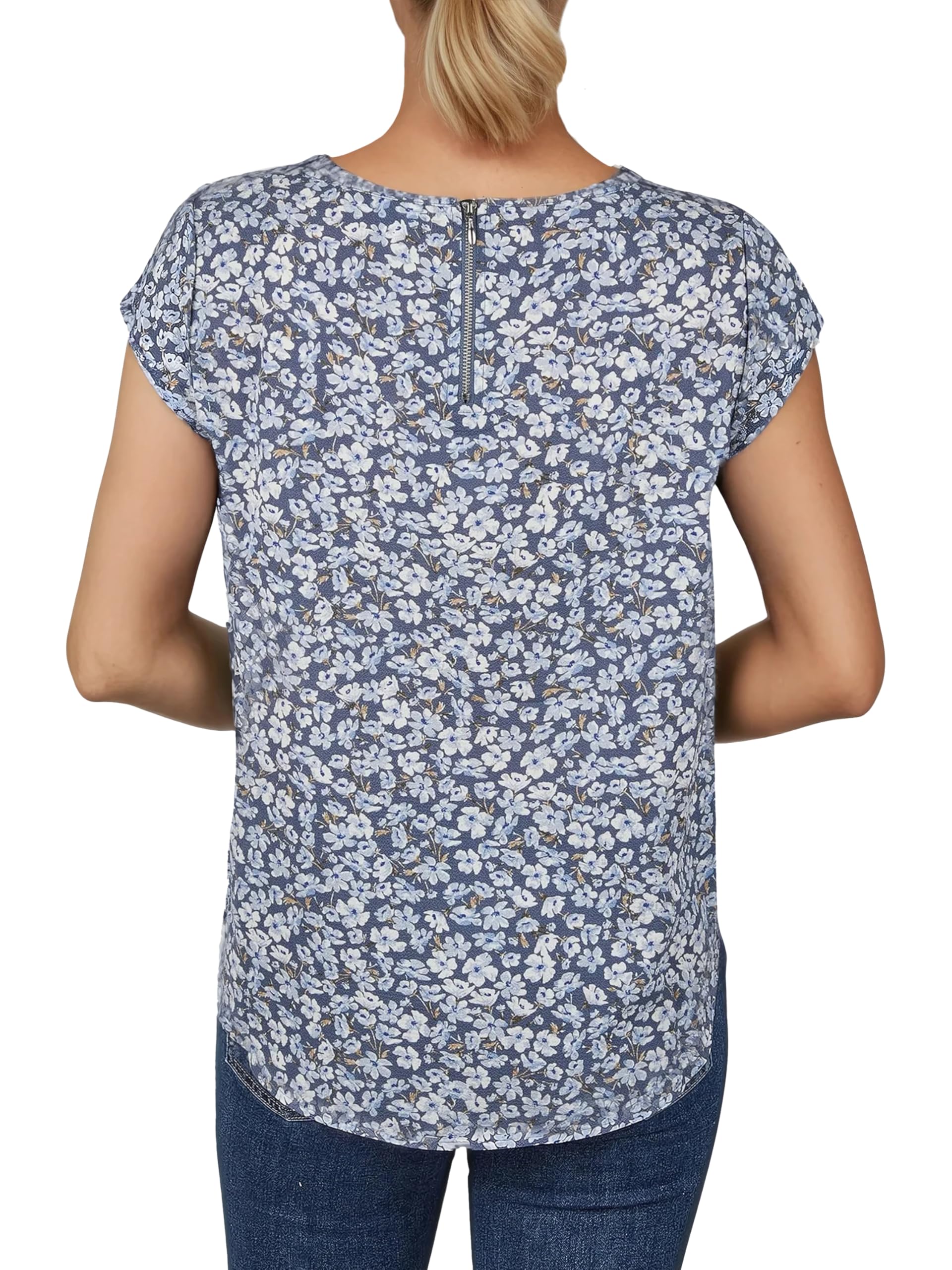 ONLY OnLVIC Lot de 2 t-shirts basiques pour femme Col rond Coupe droite Chemisier à manches courtes Fermeture éclair Motif été Noir Vert Rose Bleu 34 36 38 40 42 44, Vintage Indigo (15284243), 40