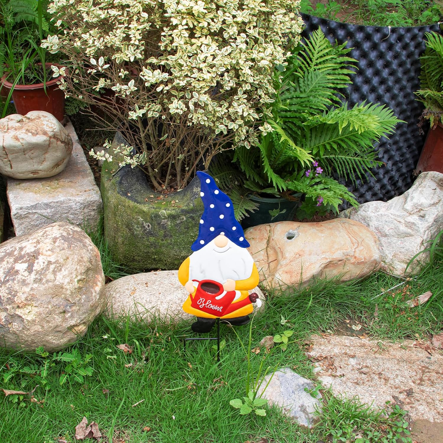 Metal Yard Signs Decor for Rust Prevention, Yard Stakes with Gnomes for Outside Garden Yard Lawn Porch Holiday Party(Blue) - Image 6