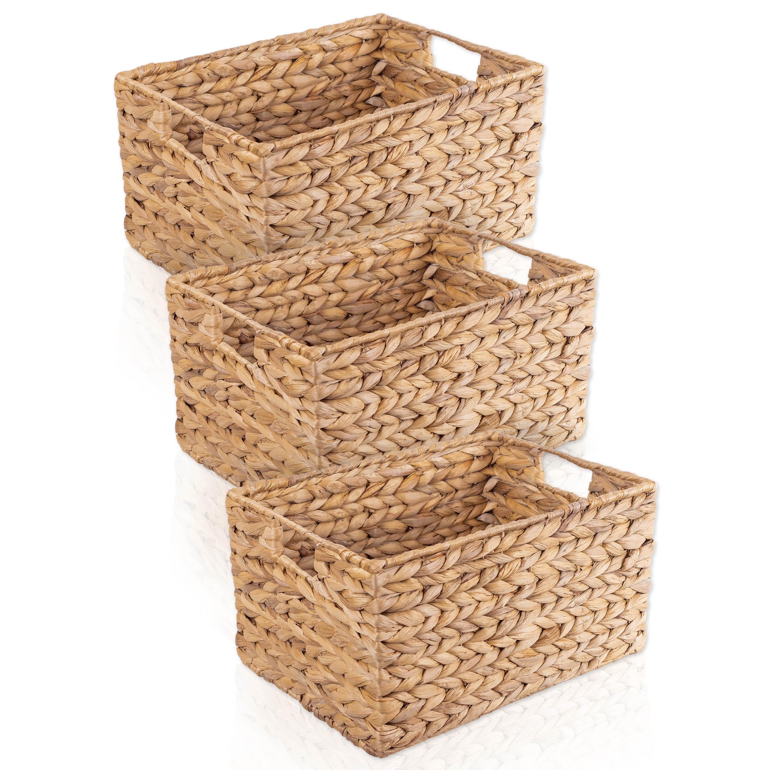 FRIHET Aufbewahrungskorb geflochten aus Wasserhyazinthe rechteckig | Aufbewahrungsbox mit Griffen | Wäschekorb klein, Kleiderschrank Organizer uvm. | versch. Größen (3er Set, Gr. 3)