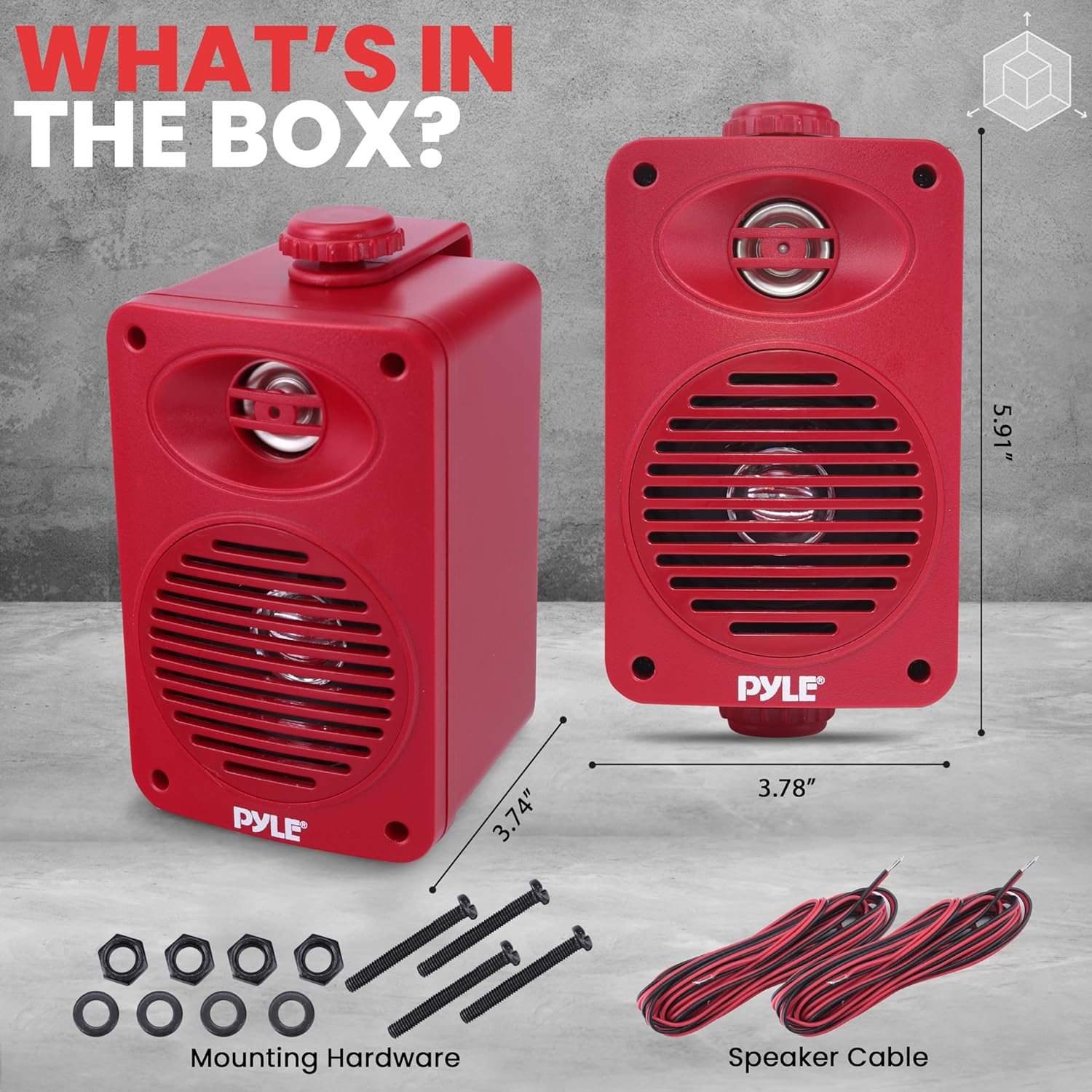 Pyle 200 Watt Bluetooth Indoor Outdoor Speakers Pair - Dual Waterproof 3.5” 2-Way Full Range Speaker System w/ 1/2” High Compliance Polymer Tweeter | Home, Boat, Marine, Deck, Patio, Poolside (Red) - Image 7