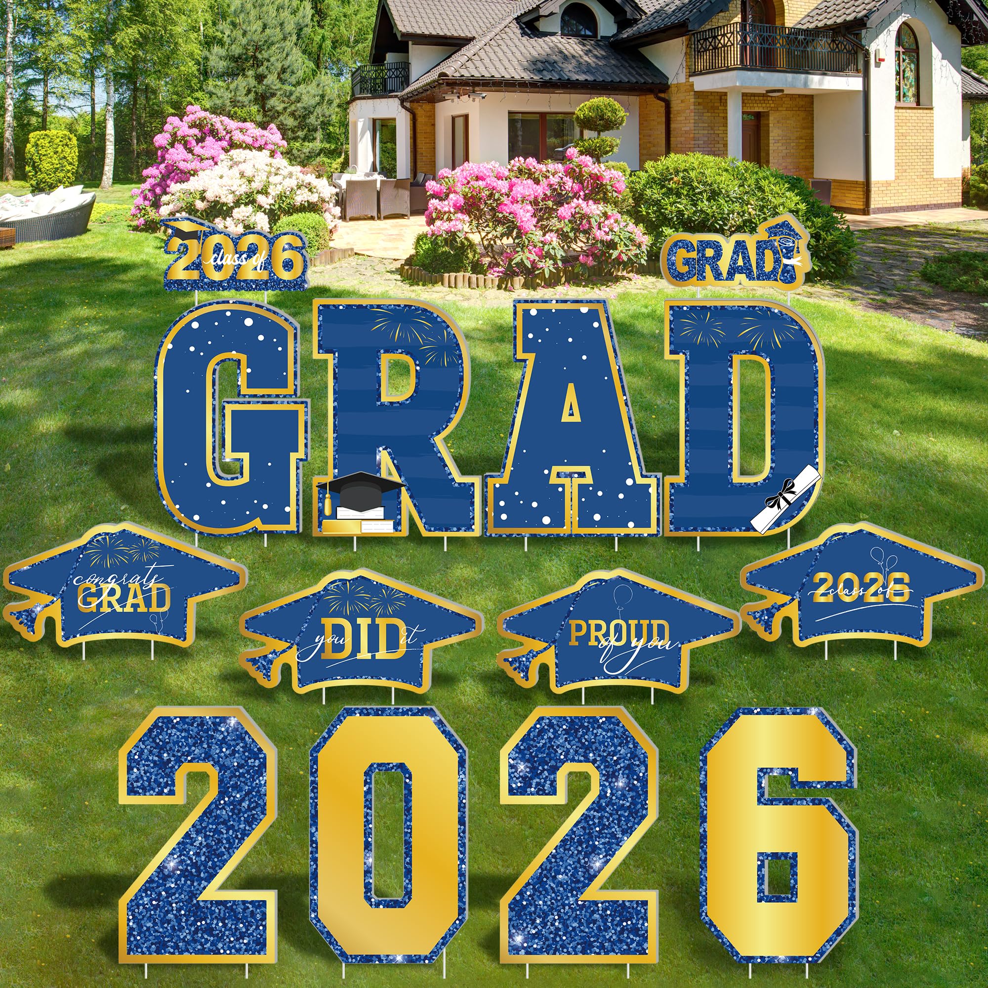 Snapklik.com : Graduation Yard Signs, 14 PCS Blue Gold Congrats Grad ...