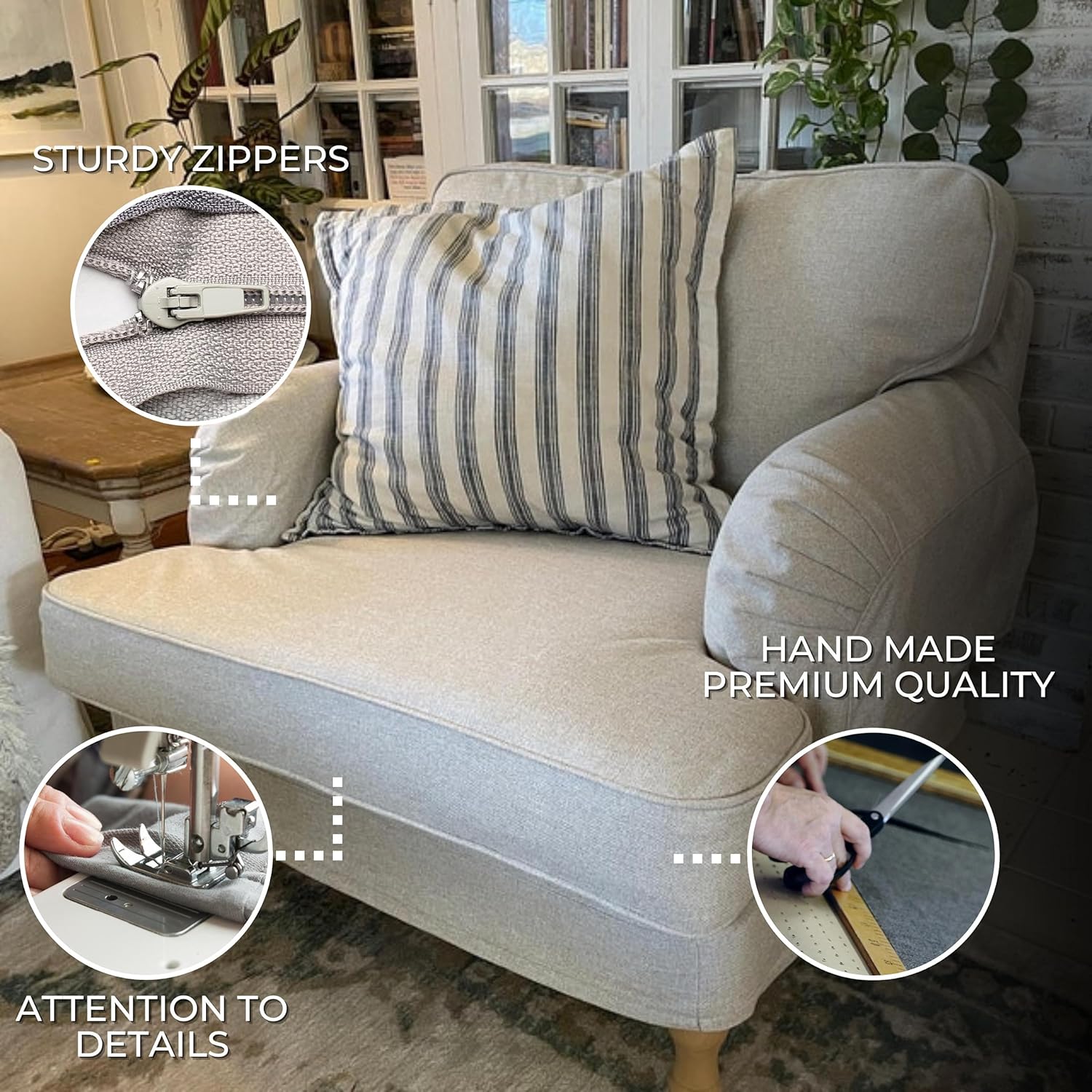comfortly | Cover for Stocksund Armchair, Replacement Slipcover, Heavy Duty 5 pcs Cover, Pets and Stain Proof Durable Nano-Tech Fabric, Easy to Clean & Replace (Cashmere Blends - Beige)