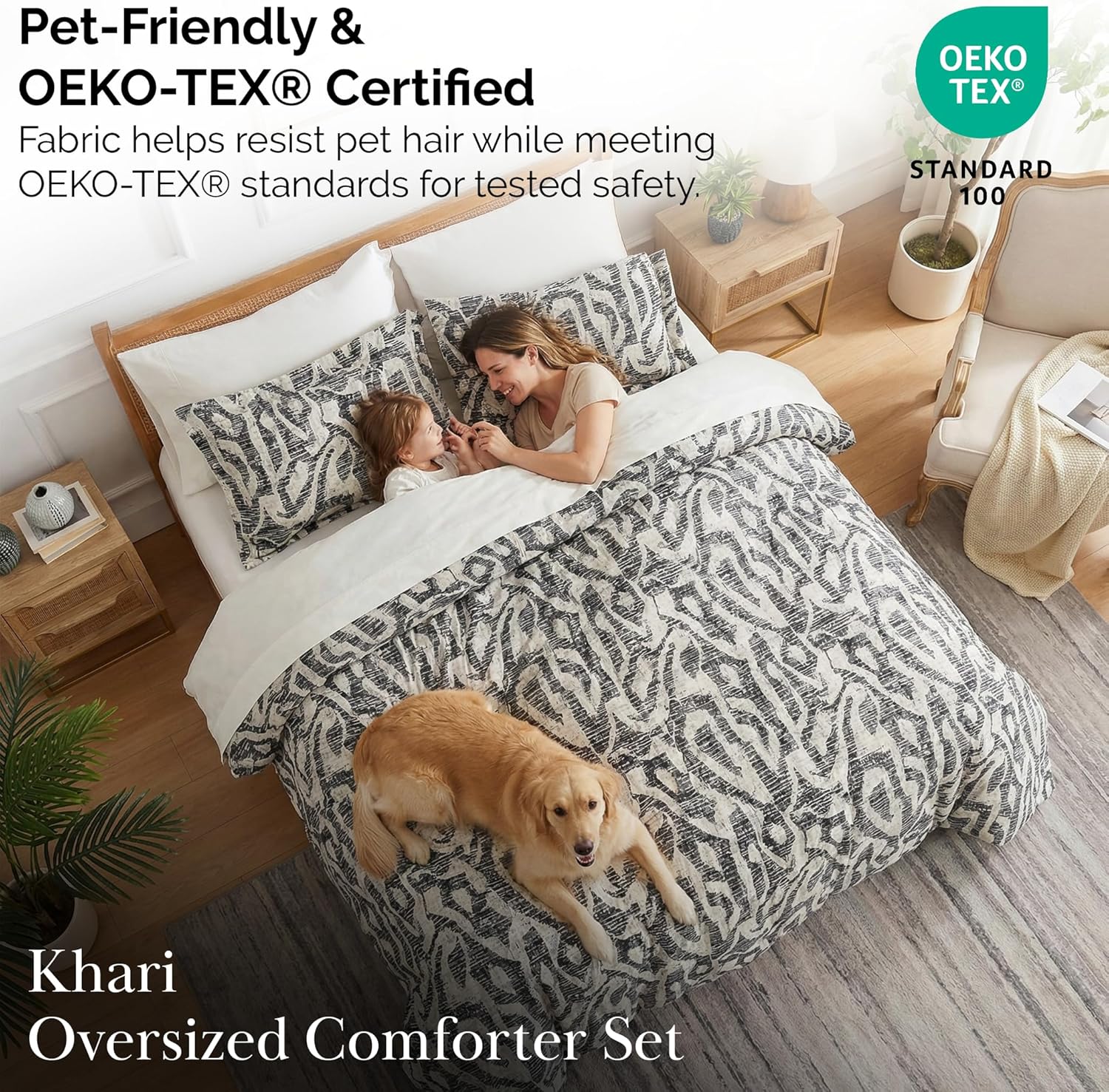 Southshore Fine Living, Inc. Full Size/Queen Size Bedding Set, Down Comforter Print with Matching Shams, Modern Comforter Set, Abstract Bedding Bed Spread, Fits Full & Queen Beds, Slate Khari