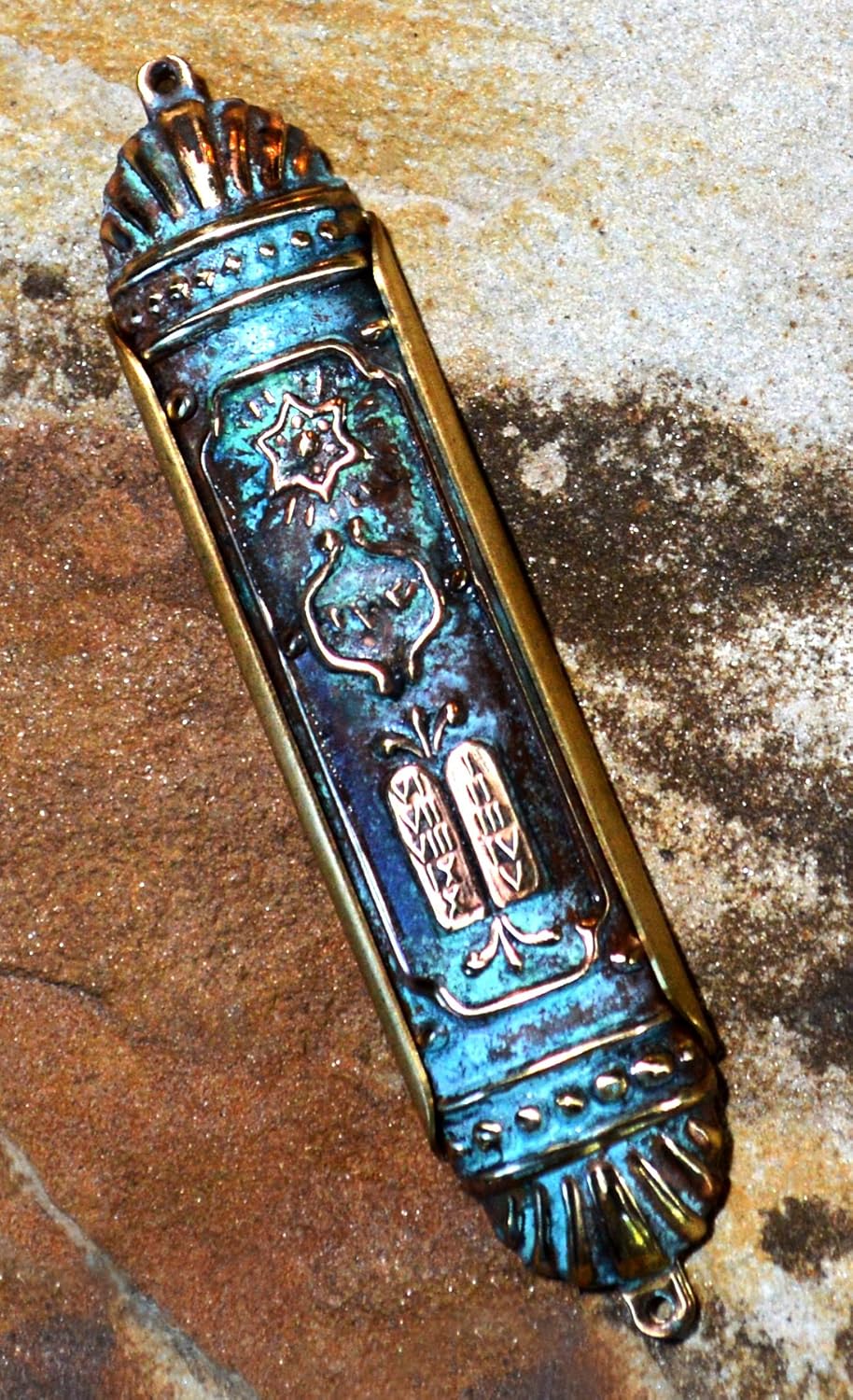 Elaine Coyne Collectible Artwear Verdigris Patina Solid Brass Mezuzah