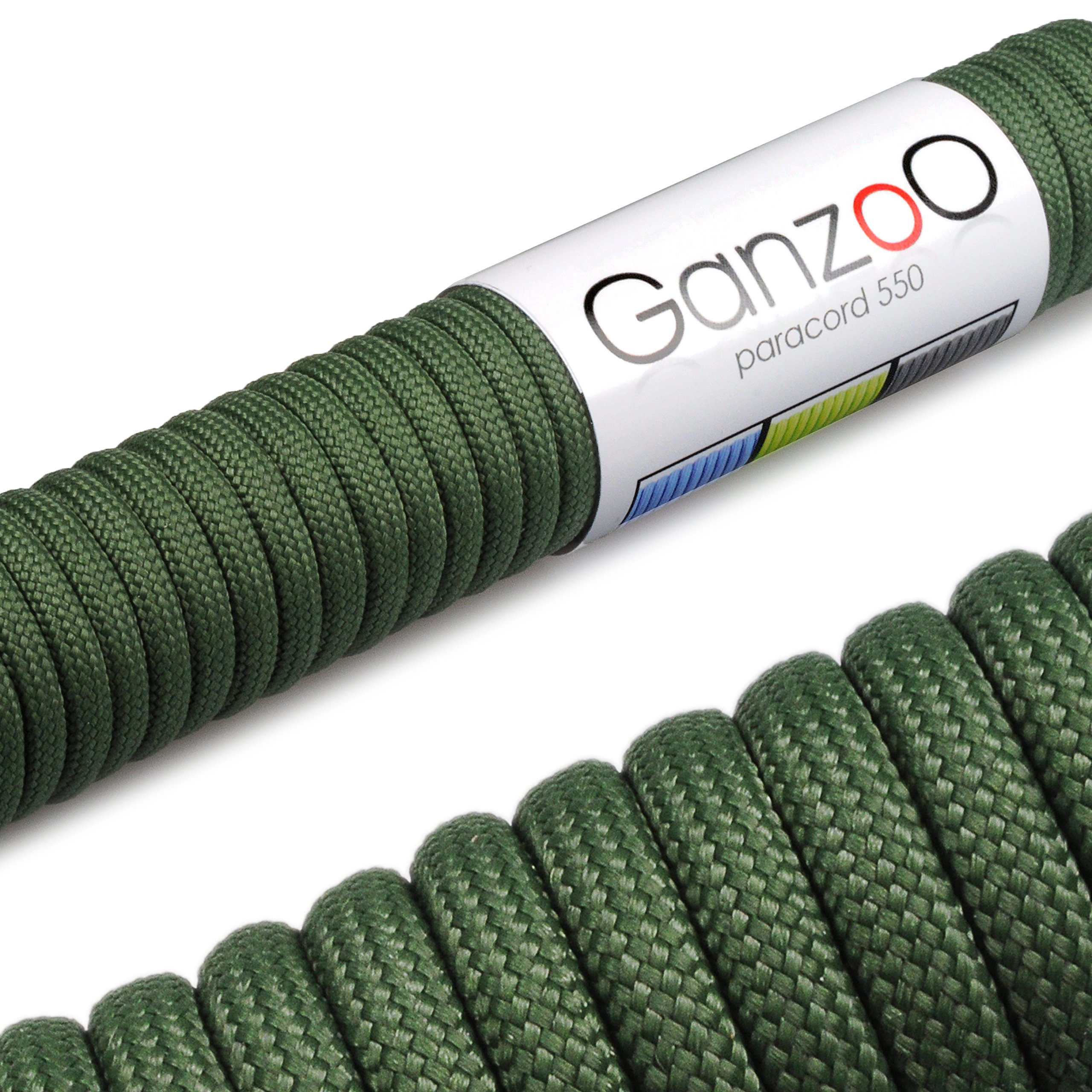 Ganzoo Paracord 550 Tipo 3 Cuerda 4 mm x 3 m Armeegrün, Funda poliéster/Nylon y 7 Hilos Interiores, Resistencia 250 kg/550 lbs, para Exterior, Camping, Supervivencia, Pulseras y Correas para Perro