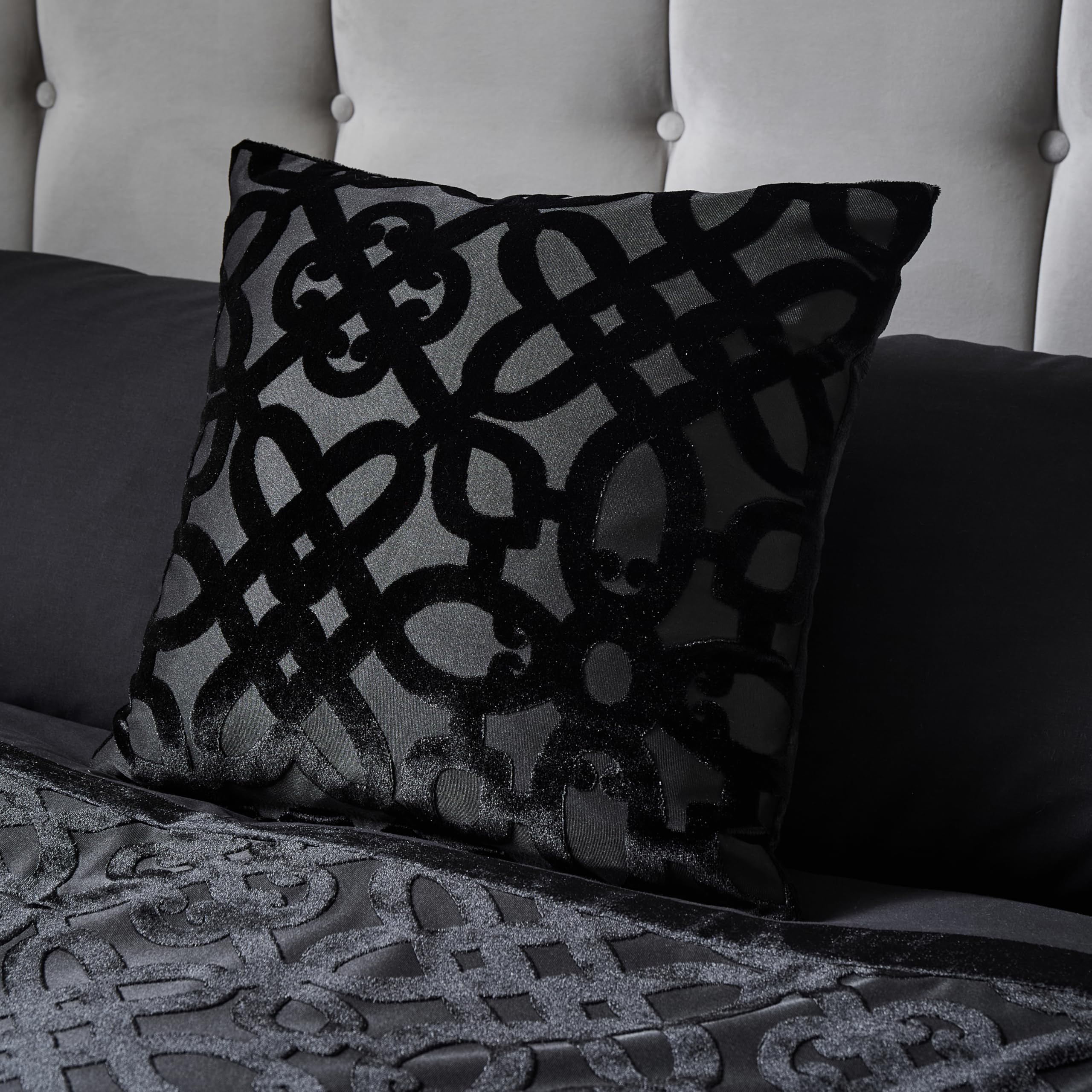 Catherine Lansfield Black Lattice Cut Velvet 43X43cm Cushion