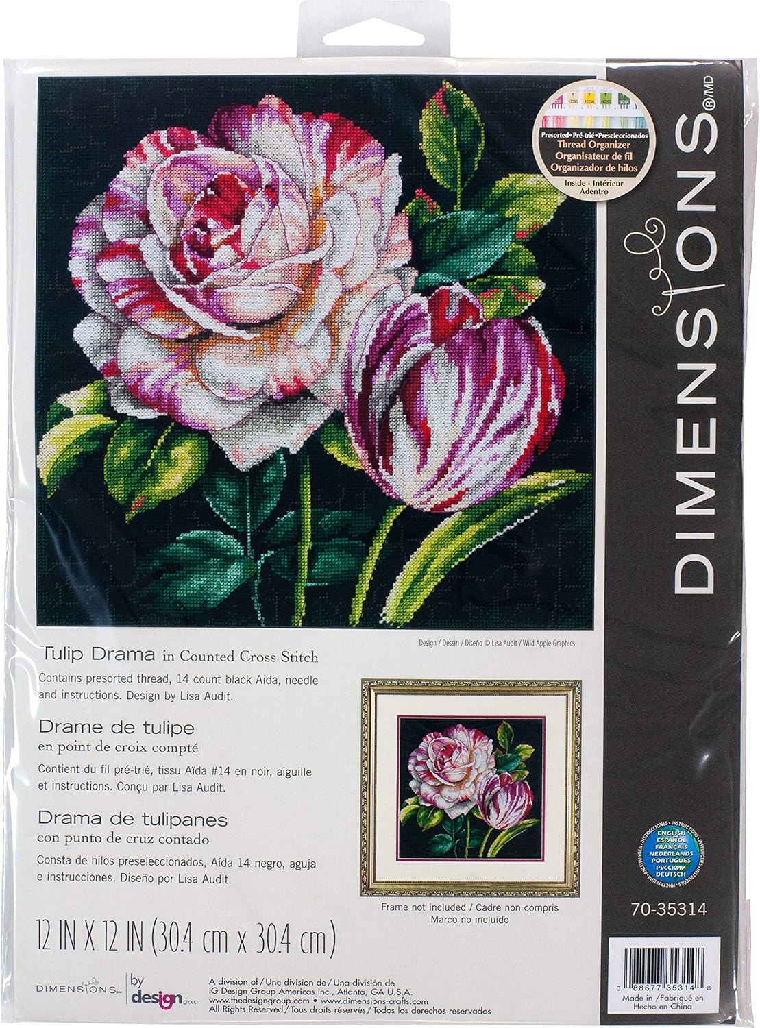 Dimensions Crafts 70-35314 Tulip Drama Counted Cross Stitch Kit , Black