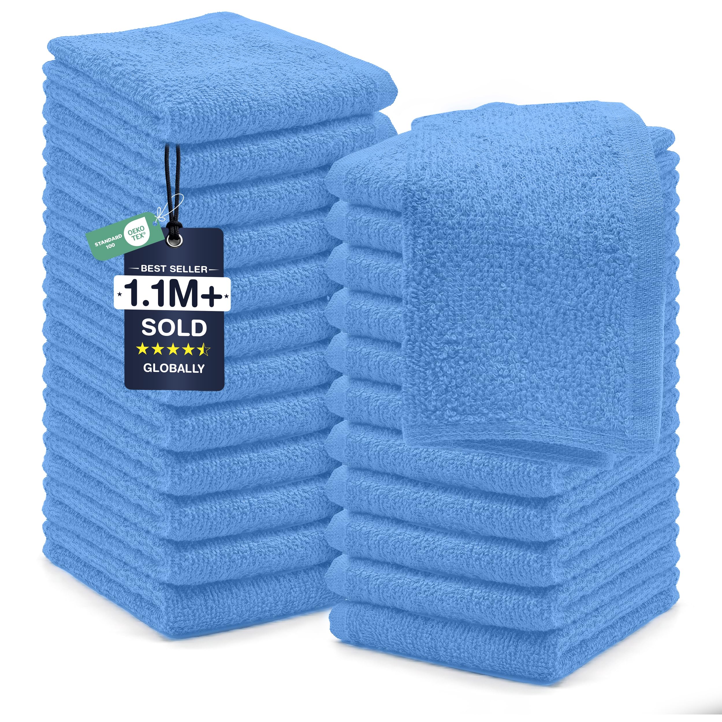 DAN RIVER 24 Pack Cotton Wash Cloths Set for Showering [12x12] M Blue