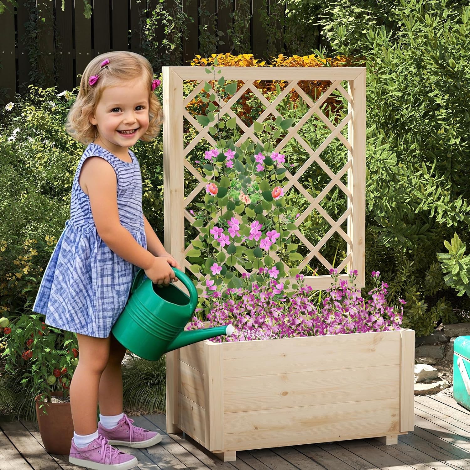 Giantex Raised Garden Bed with Trellis, Wooden Elevated Planter Box for Climbing Plants, Outdoor Garden Planter for Vegetables Flowers Herbs, Patio Balcony Planting Box, 23 x 14 x 40 Inch