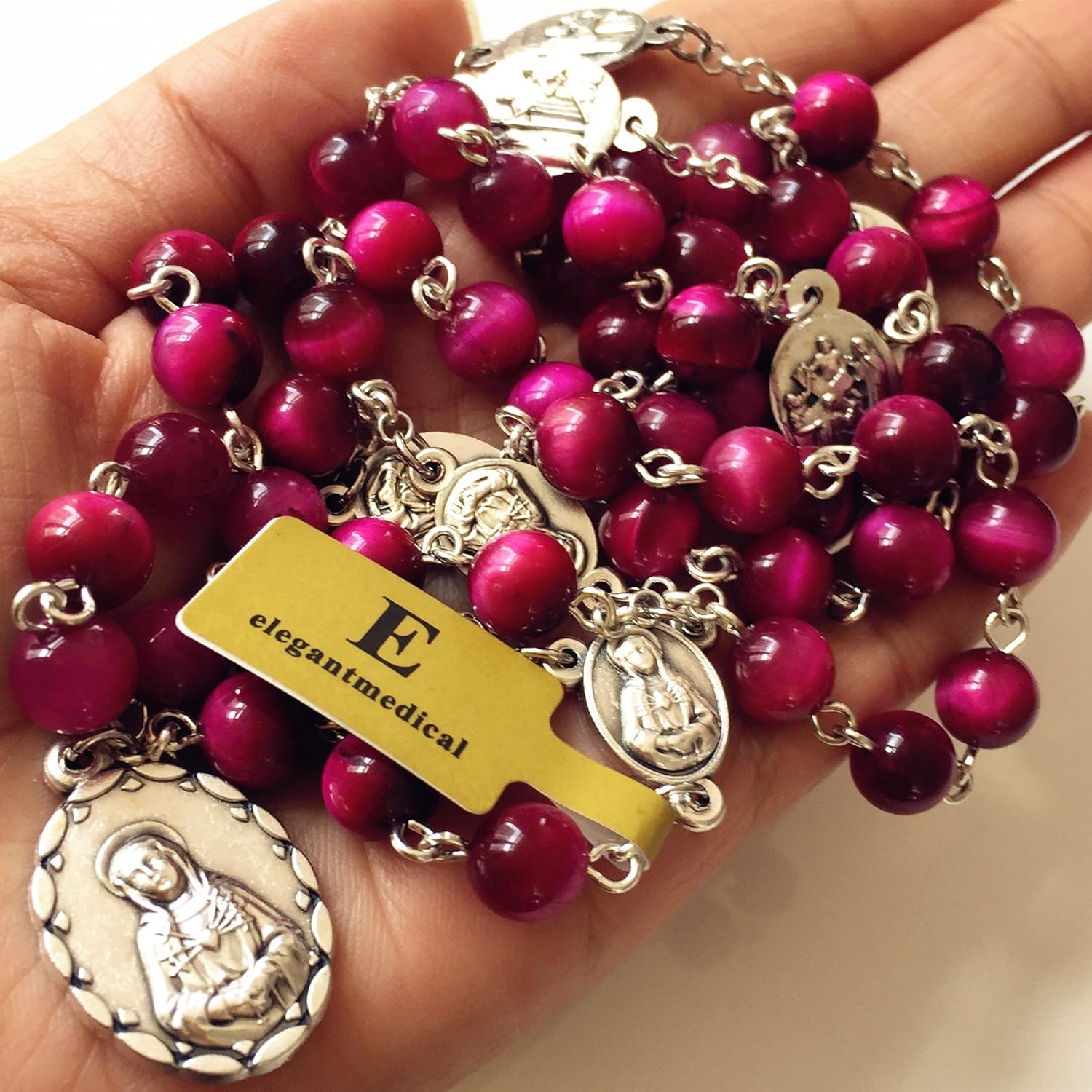 elegantmedical HANDMADE RARE RED Tiger Eye Jade Beads SEVEN 7 SORROWS MARY Rosary Necklace Catholic GIFTS - Image 2